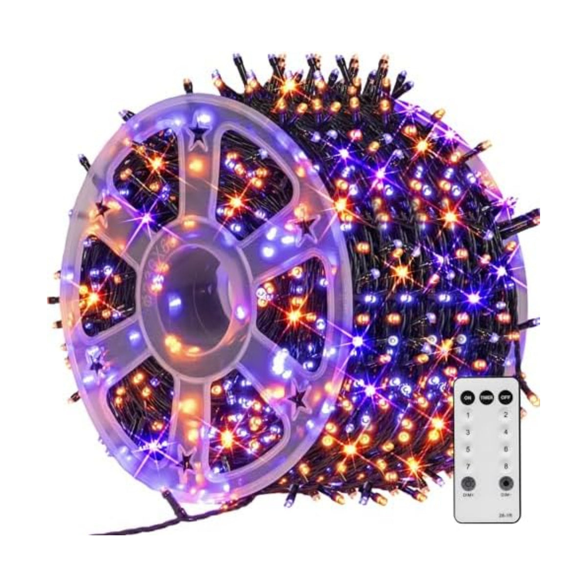 TW SHINE Halloween Lights, 600 LED 196FT Halloween String Lights Plug-in with 8 Modes Timer and Remote, Waterproof Outdoor Decorations for Haunted House Party Yard Decor, Purple and Orange