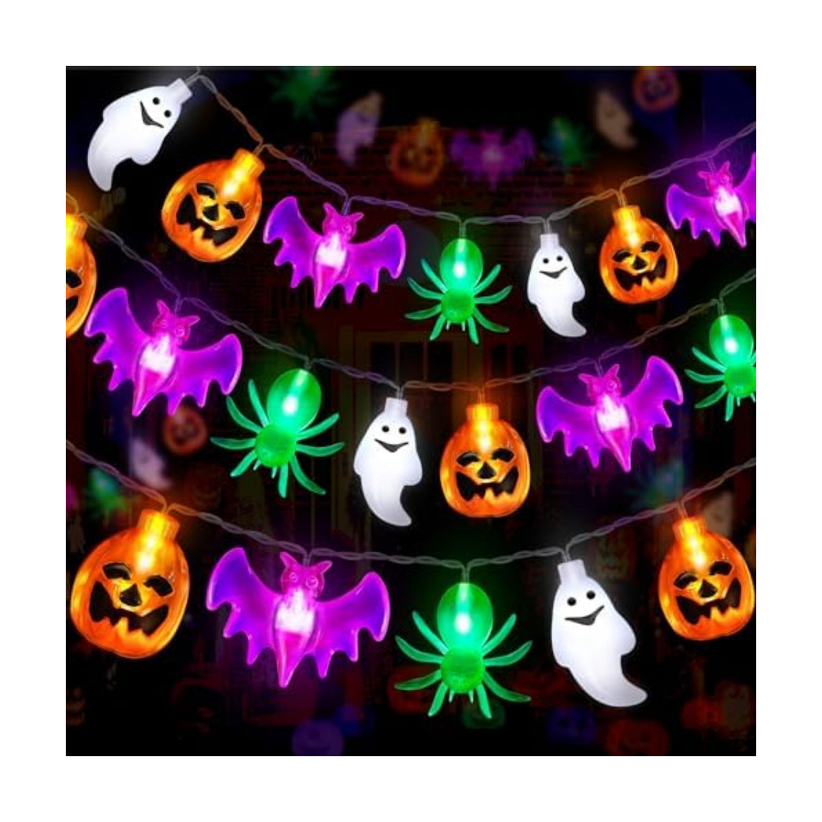 20FT 40LED Halloween Lights Outdoor Indoor Pumpkin Bat Spider Ghost Halloween String Lights Battery Operated, 8 Light Modes Waterproof Fairy Lights Decorations for Home Yard Window Party Outside Decor