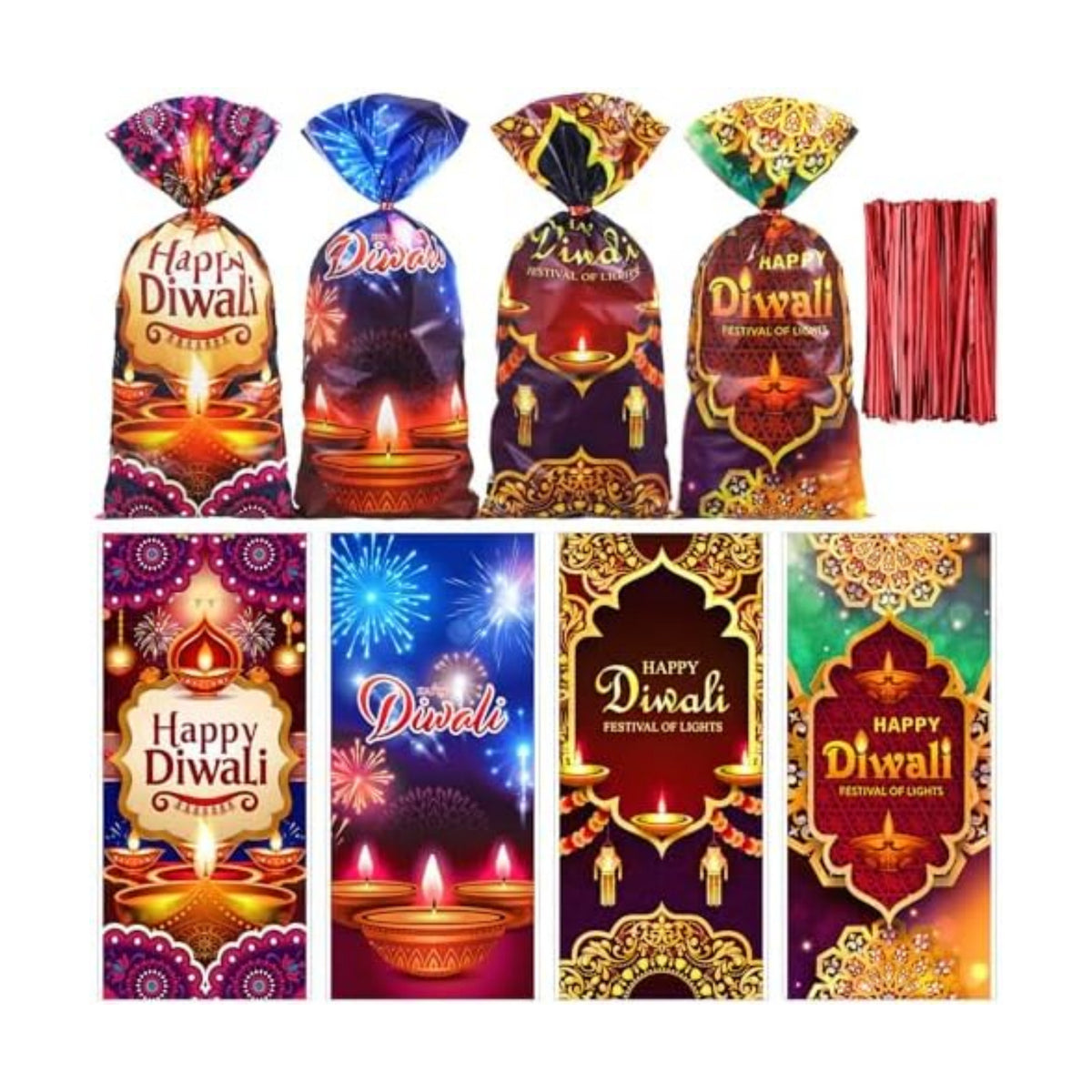 Yexiya 100 Pcs Diwali Halloween Cellophane Treat Bags with Ties