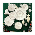White Christmas Hanging Decorations Set, 3D Paper Honeycomb Ornaments Decorative Honeycomb Bell Lanterns with Lights, Paper Snowflake Fans Garlands for Xmas Tree Winter Wonderland Holiday Party Decor