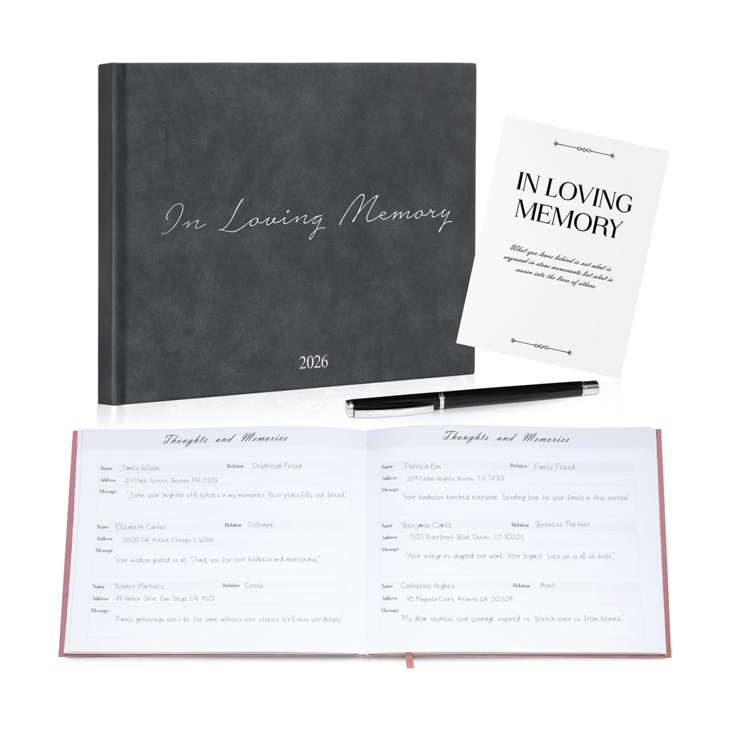 Funeral Guest Book - Celebration of Life Guest Book with Rollerball Pen for Memorial Service - Funeral Memory Sign in Books for Over 300+ Guests - Funeral Decorations with In Loving Memory Table Sign