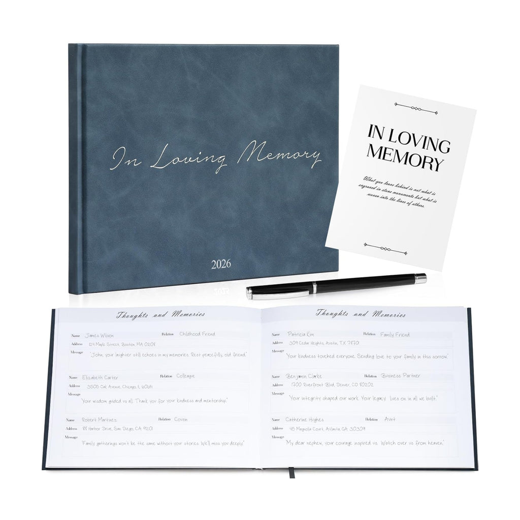 Funeral Guest Book - Celebration of Life Guest Book with Rollerball Pen for Memorial Service - Funeral Memory Sign in Books for Over 300+ Guests - Funeral Decorations with In Loving Memory Table Sign