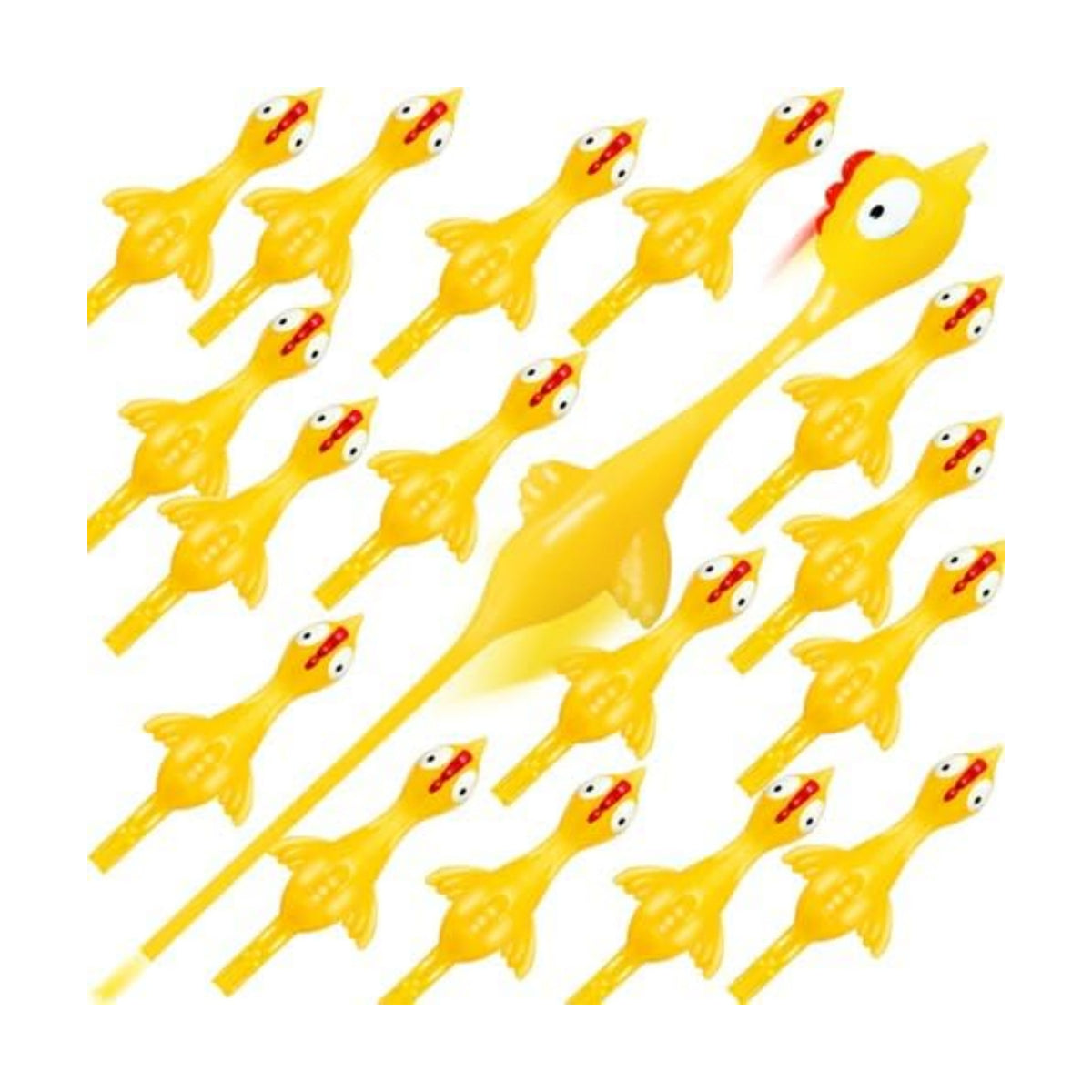 16Pack Finger Slingshot Chicken Rubber,Flying Stretchy Flick Stretchable Chickens Fingers for Gag Gift Birthday Christmas Halloween Party Favors Supplies Yellow
