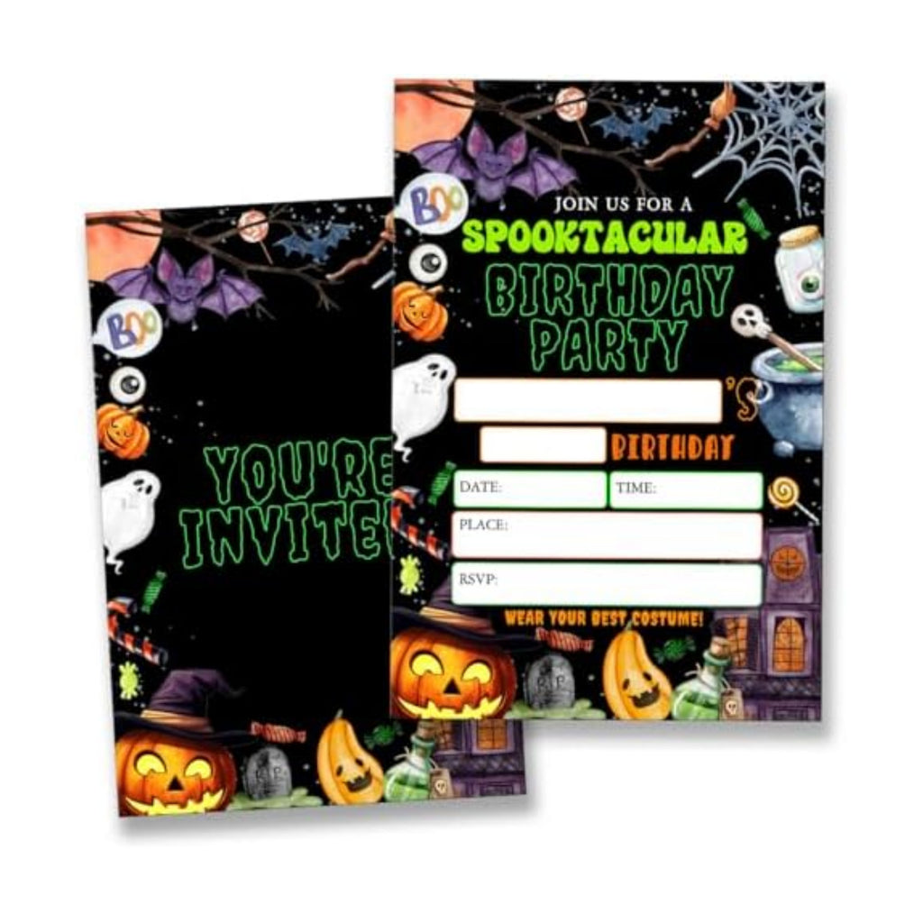Halloween Birthday Party Invitations Spooky Pumpkin Ghost Theme Invite (20 Cards with Envelopes) Double Sided Design