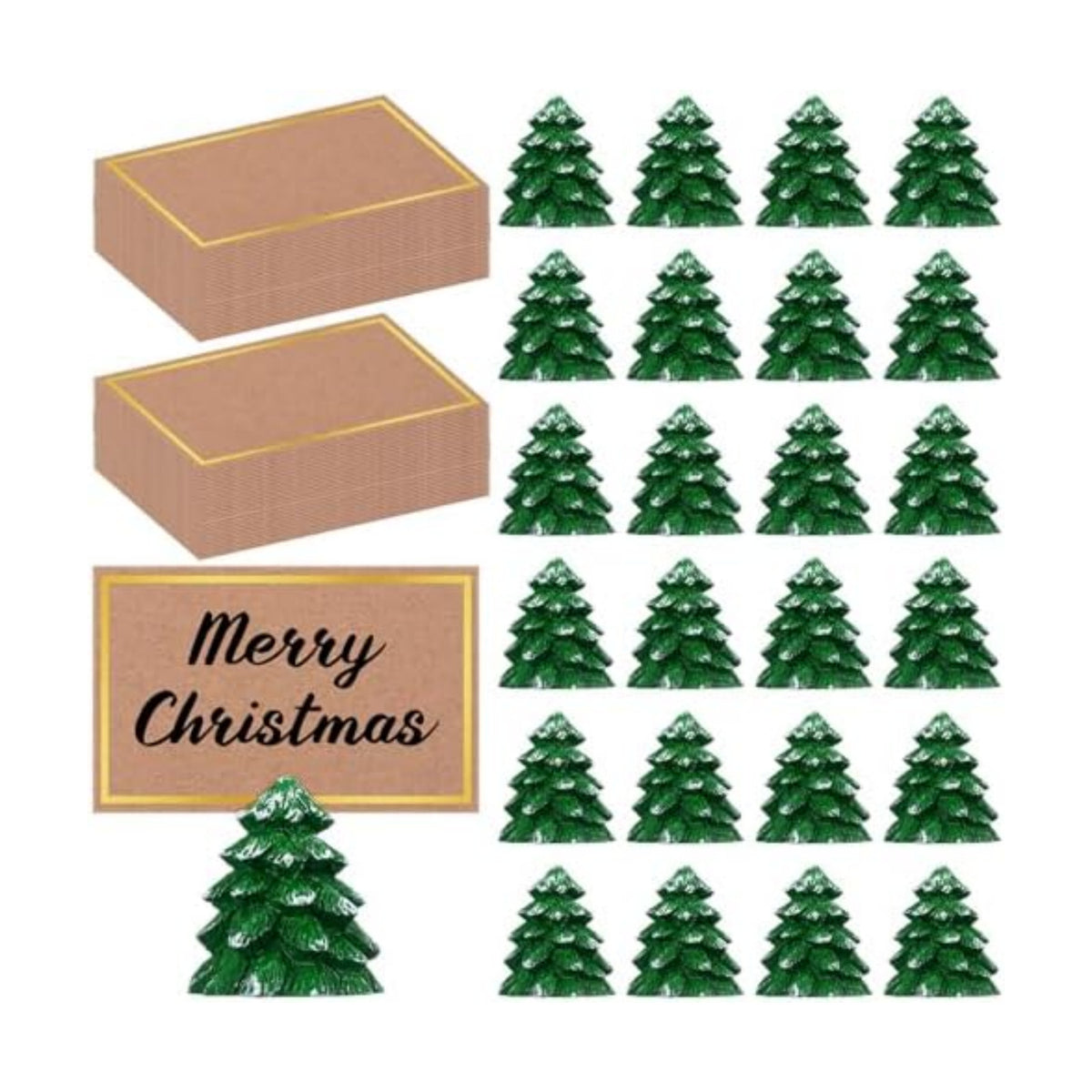 Watersay 24 Pcs Christmas Tree Place Card Holders with Seating Cards Table Number Holders Place Cards for Christmas Party Wedding Anniversary Birthday Decorations (Green)