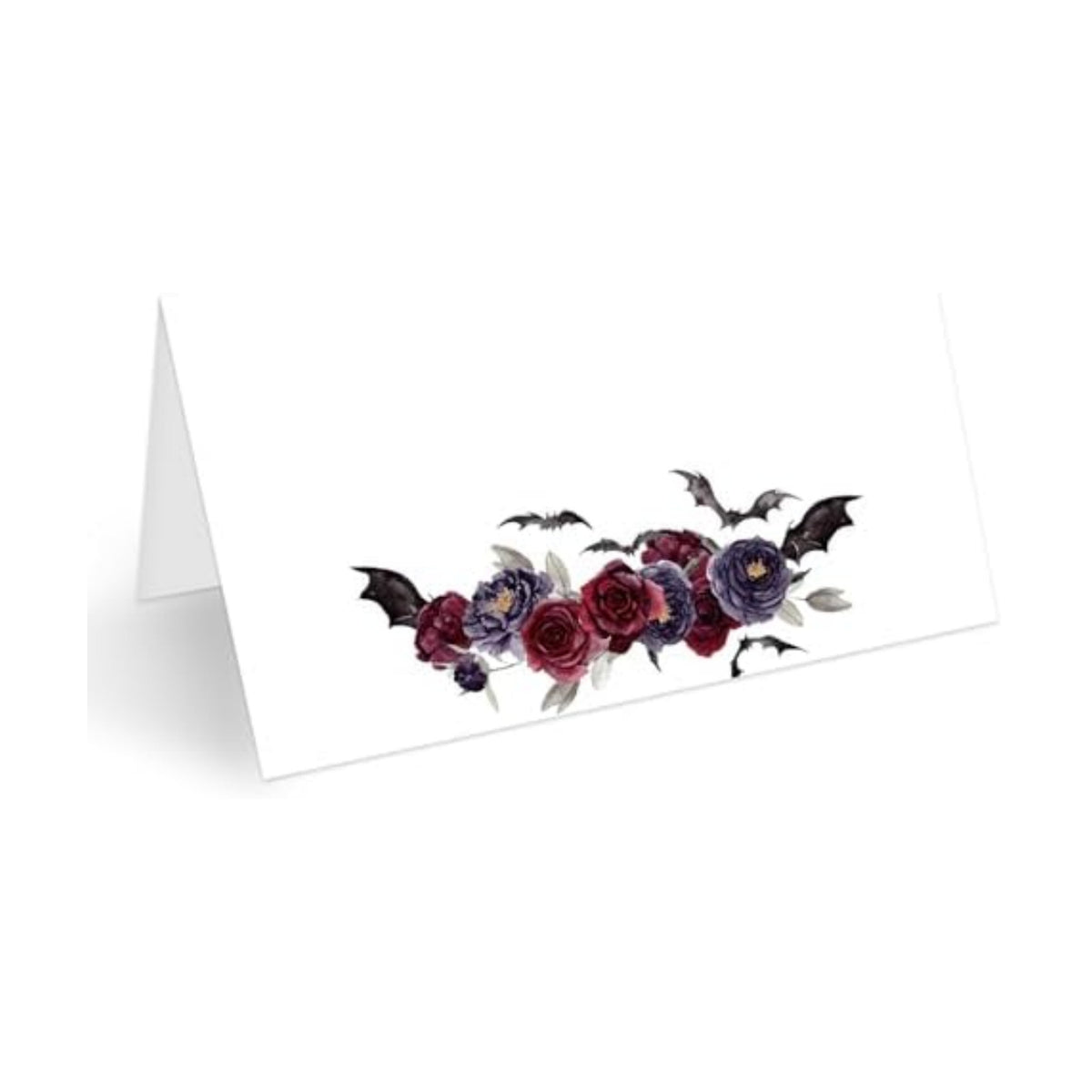 Halloween Place Cards, Black Flower Bat Buffet Food Name Tents 25 Pcs, Spooky Table Labels Seating Cards for Dessert Table Display Halloween Thanksgiving Dinner Party Decor-02