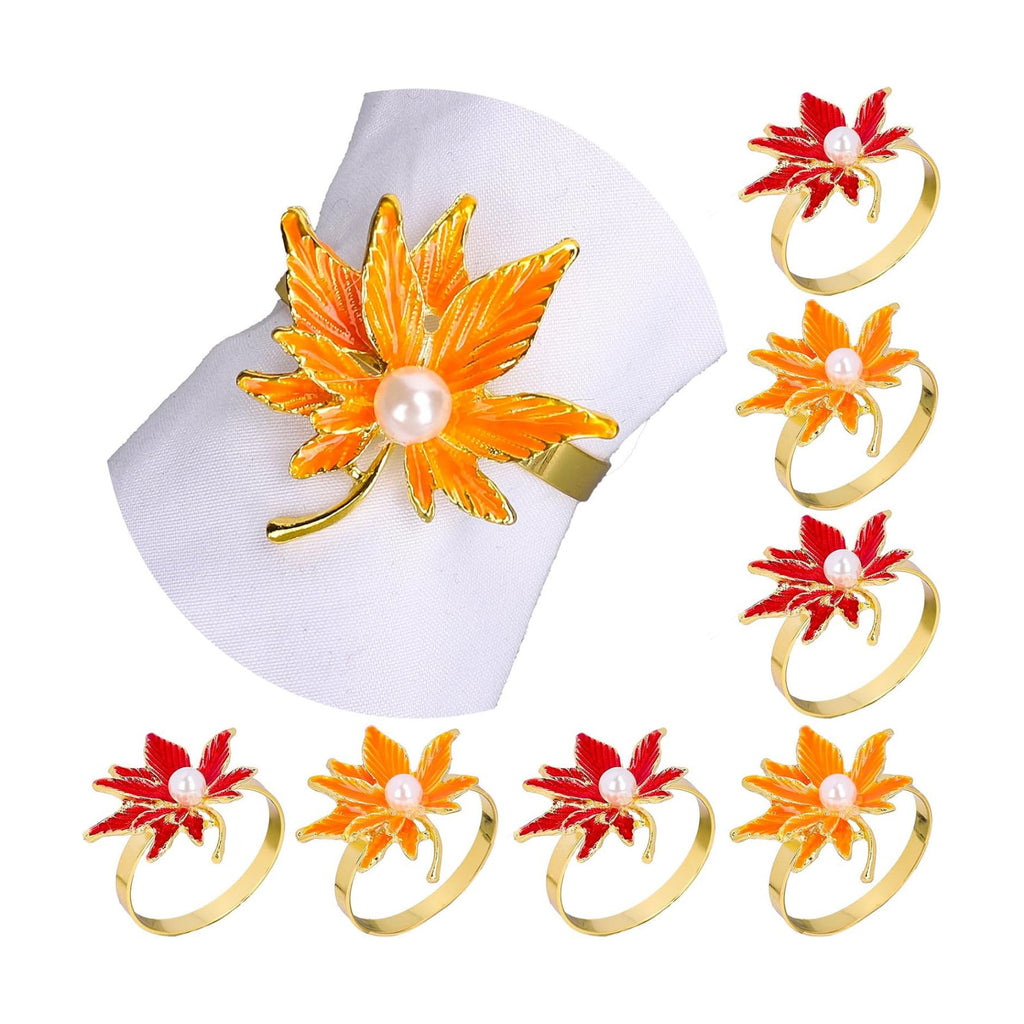 Whaline Fall Leaves Napkin Rings Set of 6 Thanksgiving Party Maple Leaves Napkin Holders Metal Napkins Buckle for Autumn Thanksgiving Harvest Dinner Party Table Setting Decor