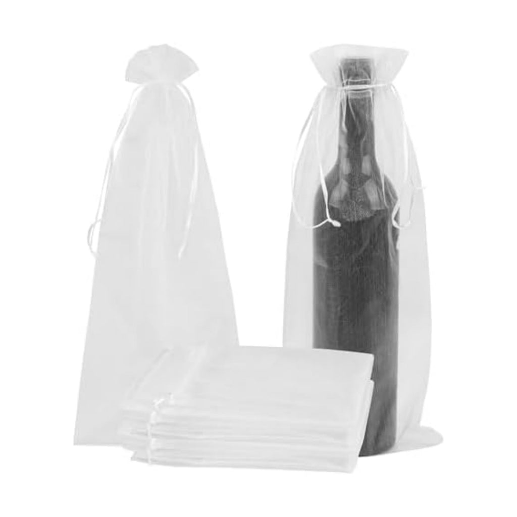 KIMOBER 30Pcs White Organza Wine Bags, 6.3" × 14.6" Mesh Christmas Wine Bottle Gift Bags with Drawstring for Christmas, Champagne Bottles, Wedding Party Gifts