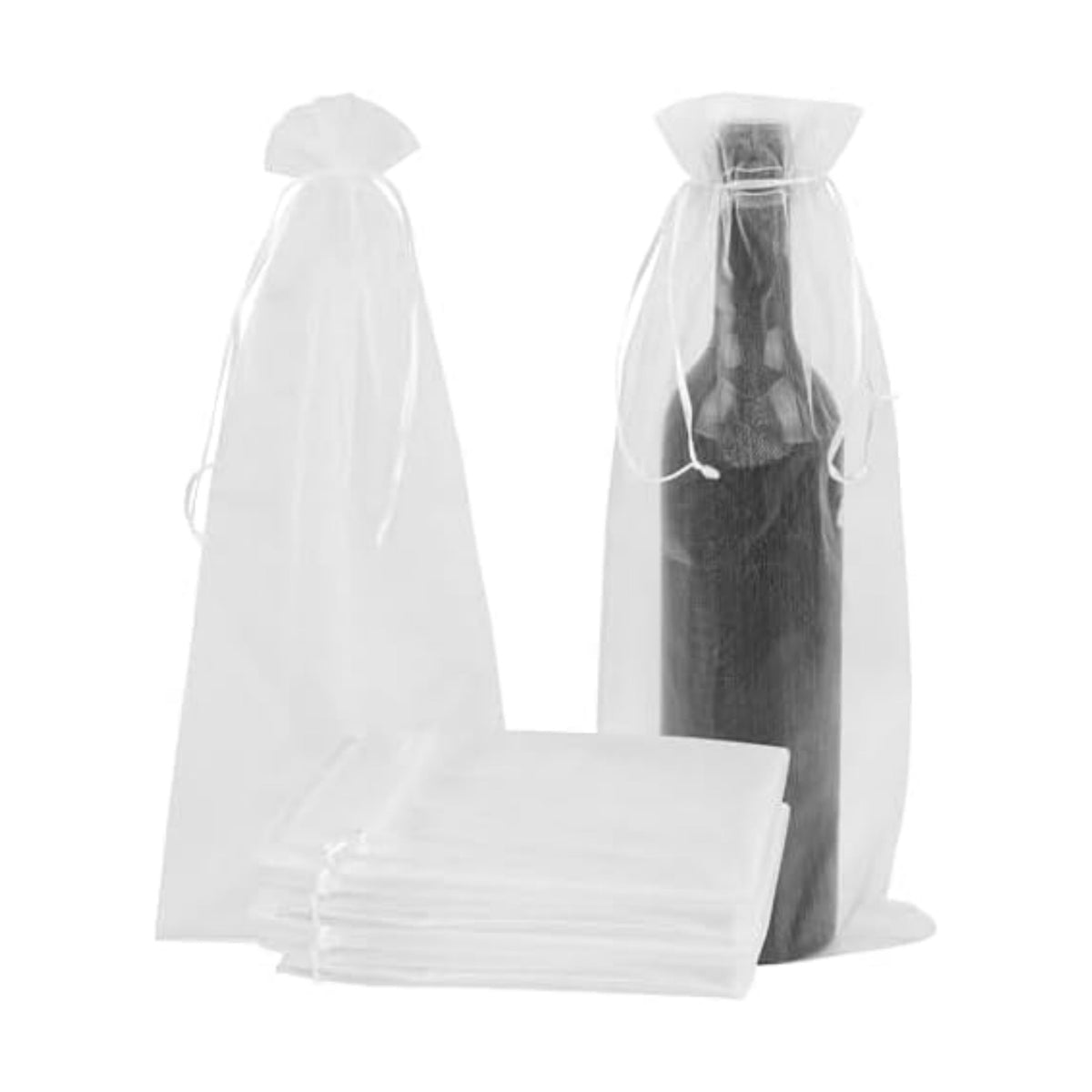 KIMOBER 30Pcs White Organza Wine Bags, 6.3" × 14.6" Mesh Christmas Wine Bottle Gift Bags with Drawstring for Christmas, Champagne Bottles, Wedding Party Gifts
