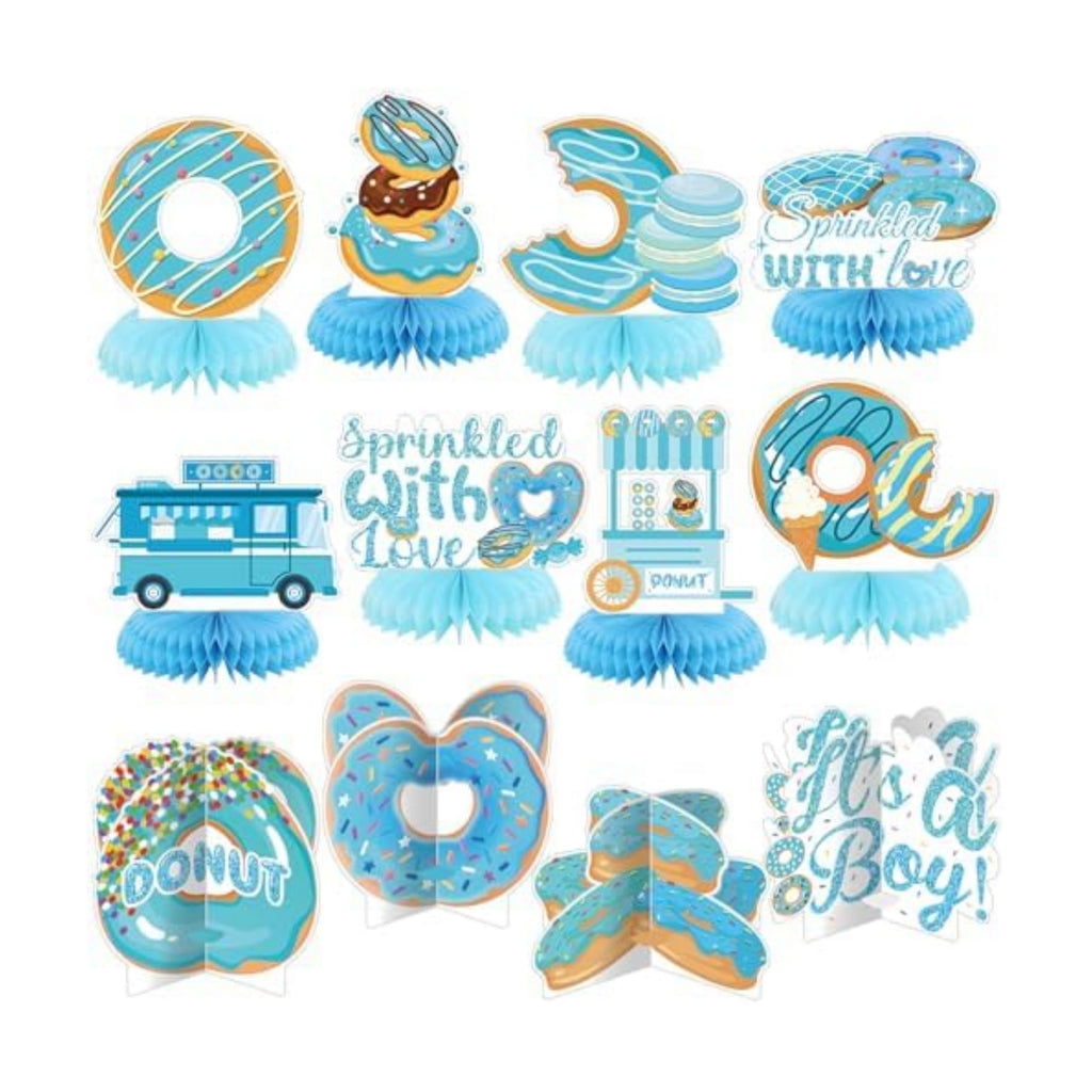 Chiisong 12 Pcs Donut Sprinkle Honeycomb Centerpieces for Boy Donut Baby Shower Decorations Blue Sprinkled Love Centerpiece Doughnut Table Decorations for Baby Shower Welcome Boy Newborn Photo Props