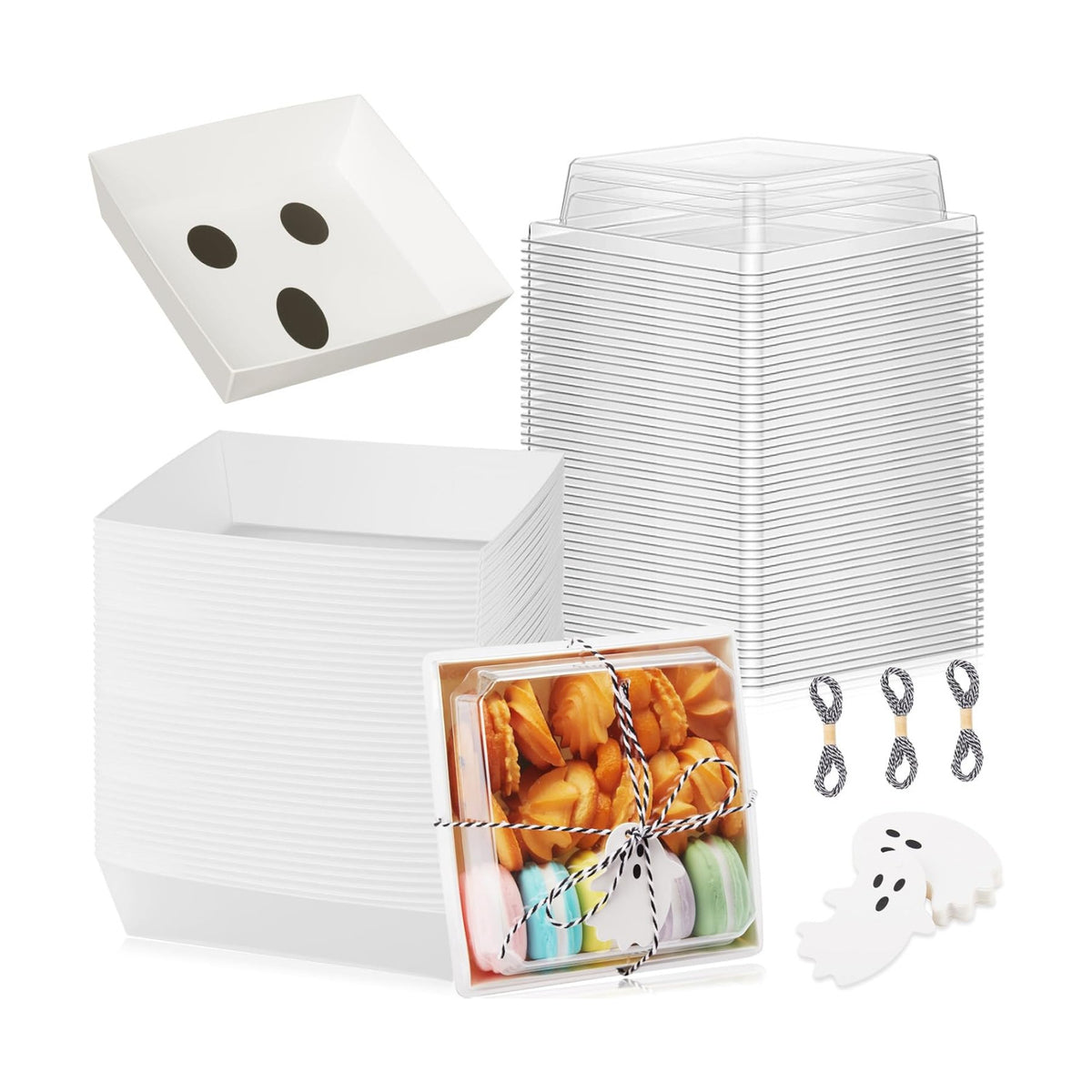 Yaomiao 50 Pcs Halloween Ghost Charcuterie Boxes, Clear Lids Paper