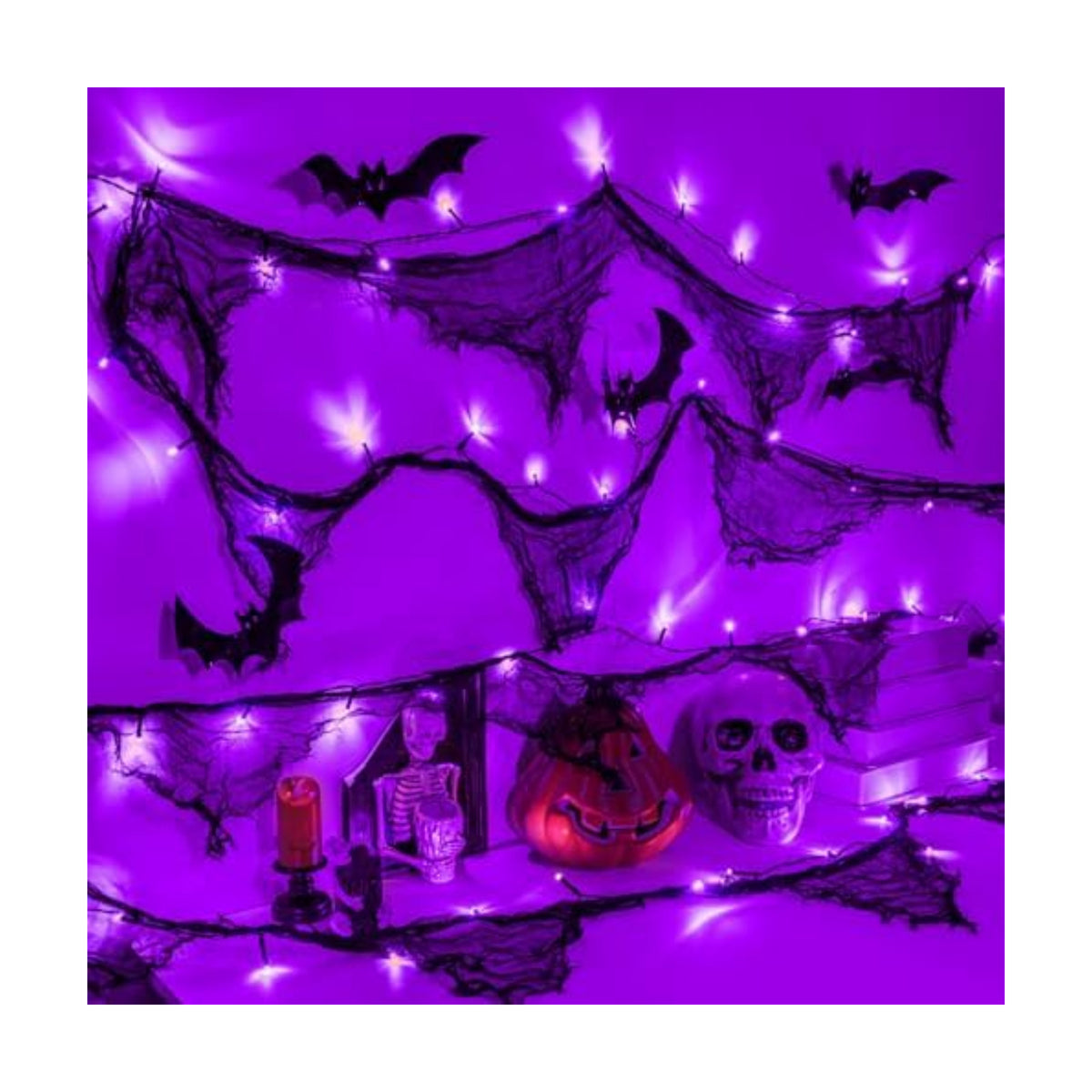 cshare Halloween Lights Battery Operated or USB, Creepy Cloth String Lights with Timer Waterproof 9.8ft 30LED Purple String Lights Halloween Decortions for Fireplace Window Door Mirror