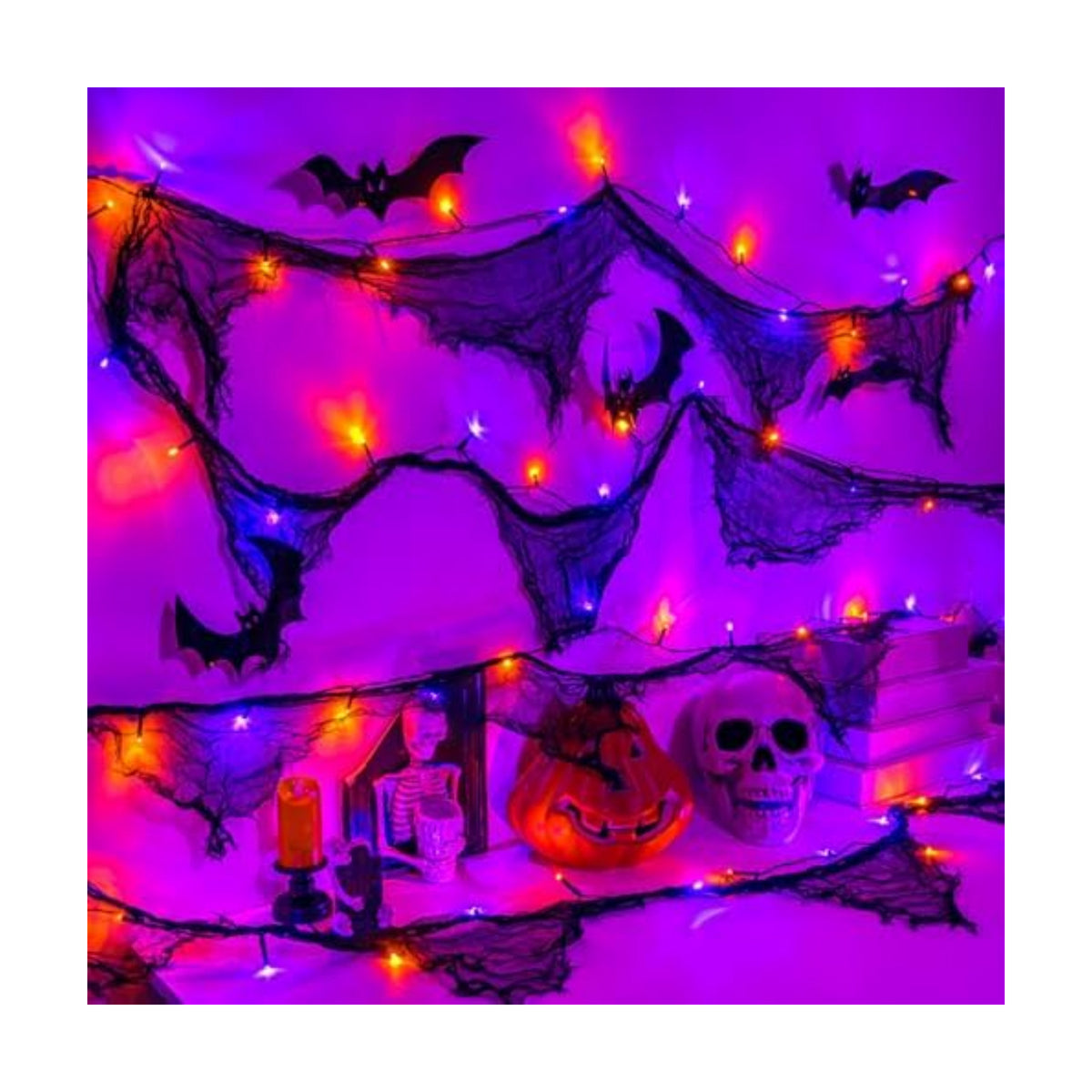 cshare Halloween Lights Battery Operated or USB, Creepy Cloth String Lights with Timer Waterproof 9.8ft 30LED Orange and Purple String Lights Halloween Decortions for Fireplace Window Door Mirror