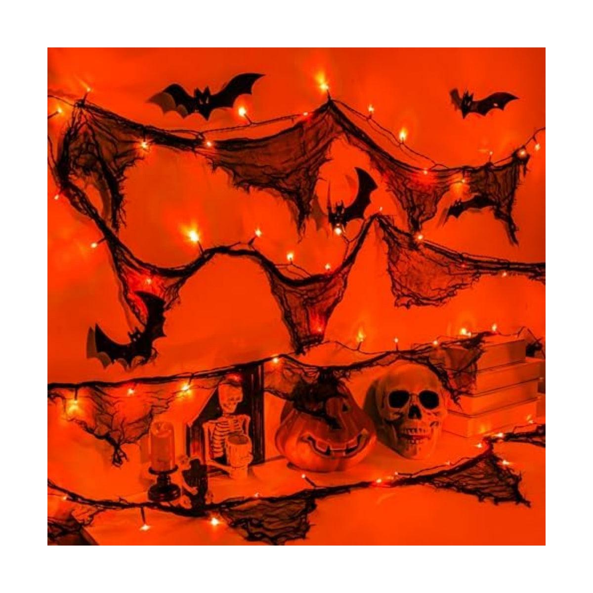 cshare Halloween Lights Battery Operated or USB, Creepy Cloth String Lights with Timer Waterproof 9.8ft 30LED Orange String Lights Halloween Decortions for Fireplace Window Door Mirror