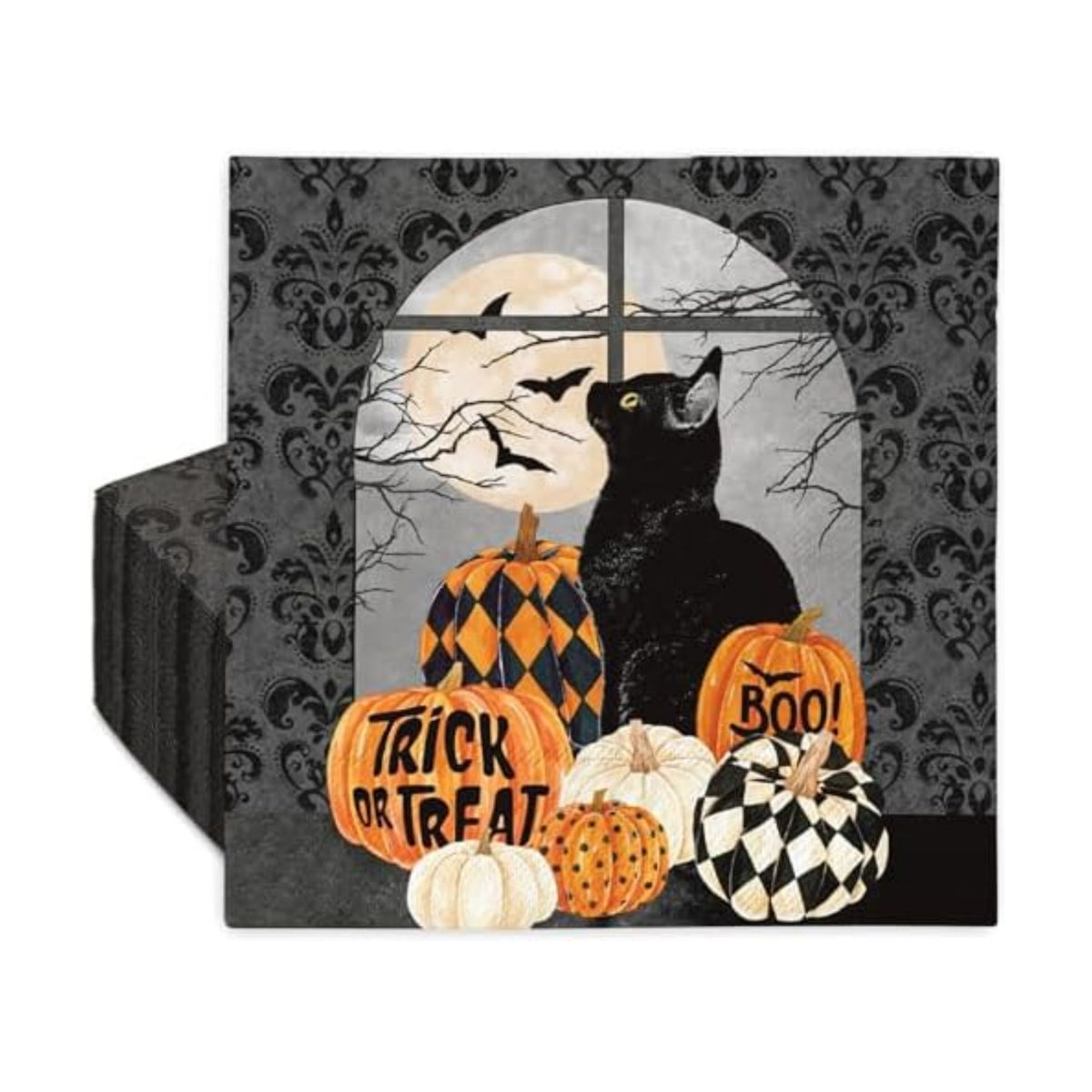 JarThenaAMCS 50 Pack Halloween Paper Napkins Black Cat Pumpkin Disposable Luncheon Napkin Trick or Treat Boo Dinner Hand Napkin for Kitchen Bathroom