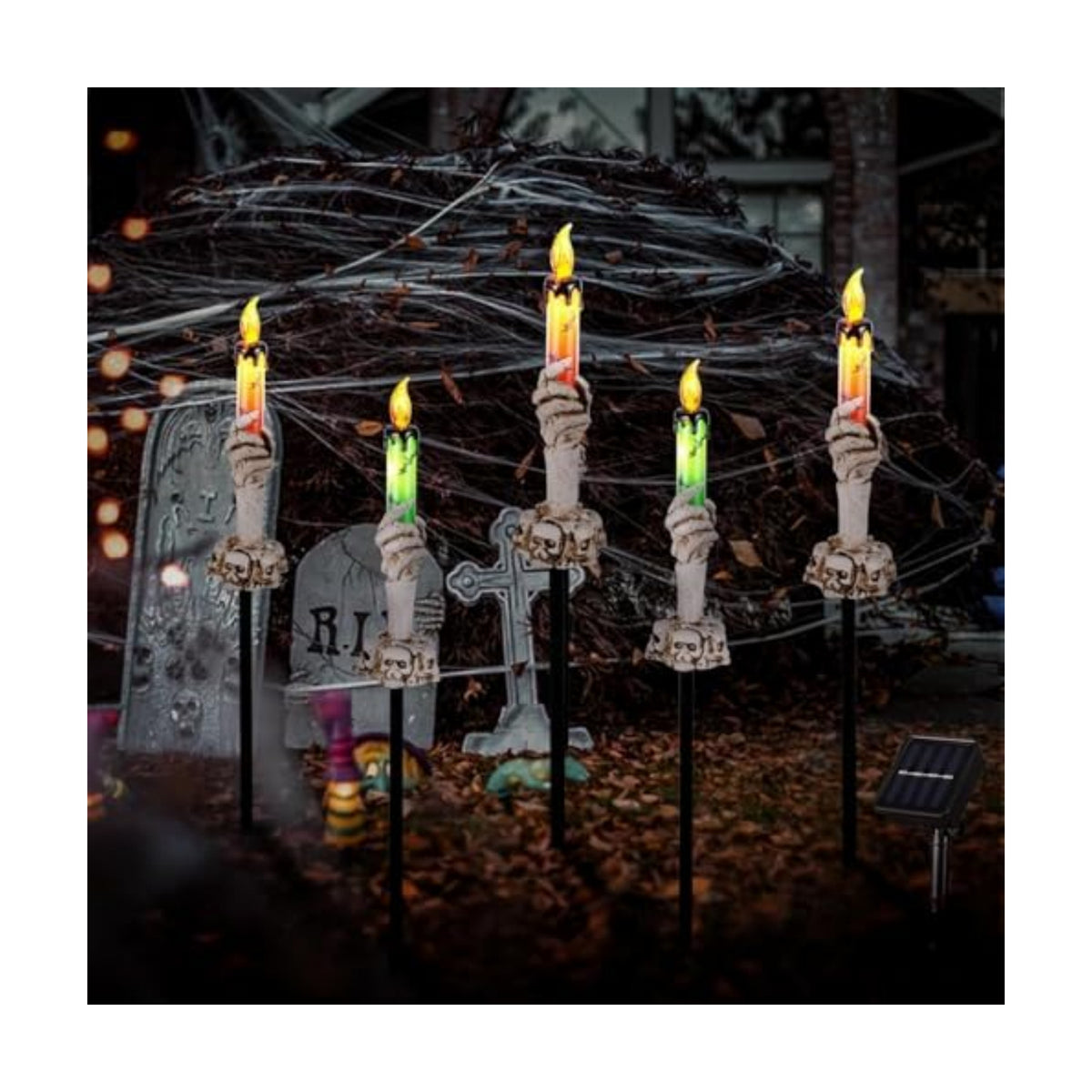 Halloween Pathway Lights, 5 Pack Candle Skull Hand Candle Holder, Waterproof Solar Halloween Led Lights, Indoor and Outdoor Party Home Garden Porch Decoration