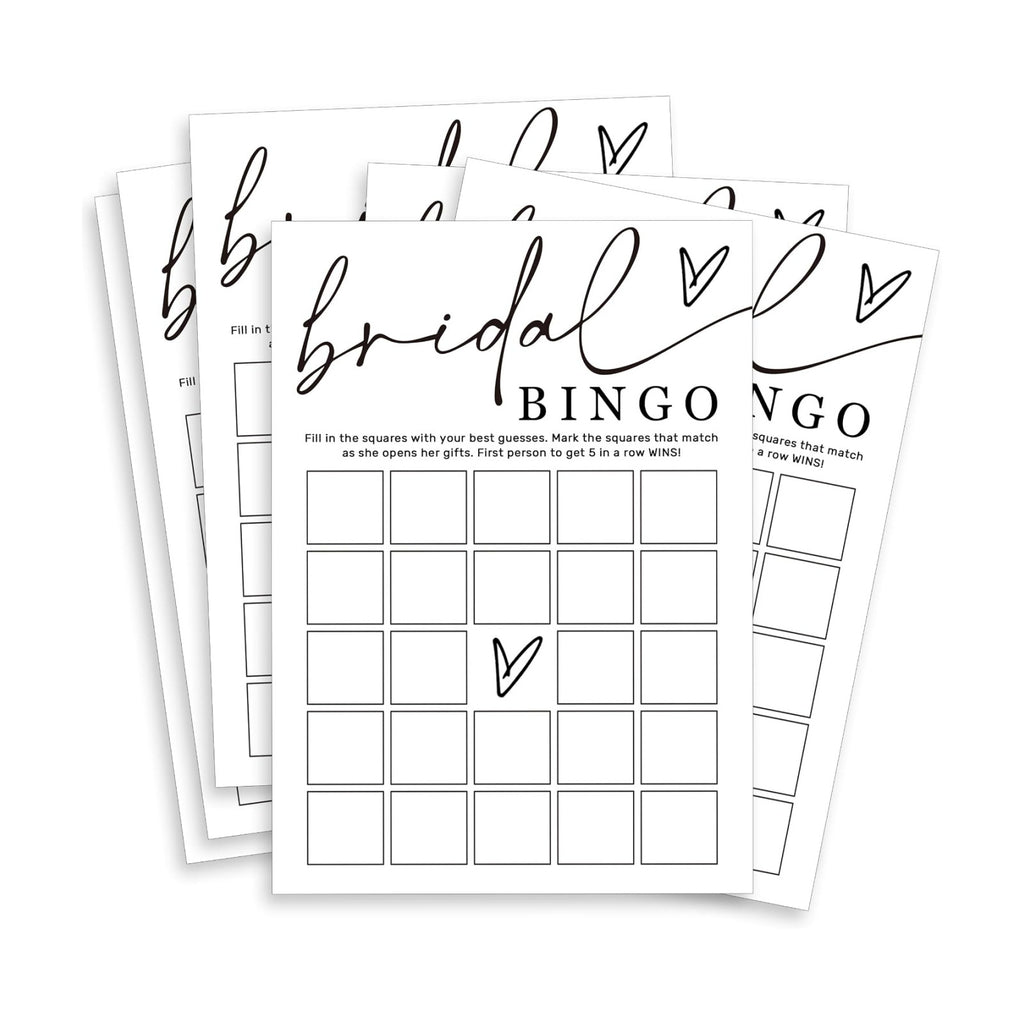 Fun Bridal Shower Bingo Games Set with Blank Squares to Wedding Guest Book idea Bride’s Gifts, Fun Wedding Shower Games Activity for 25 Guests Minimalist White Newlywed Party Supplies - A14