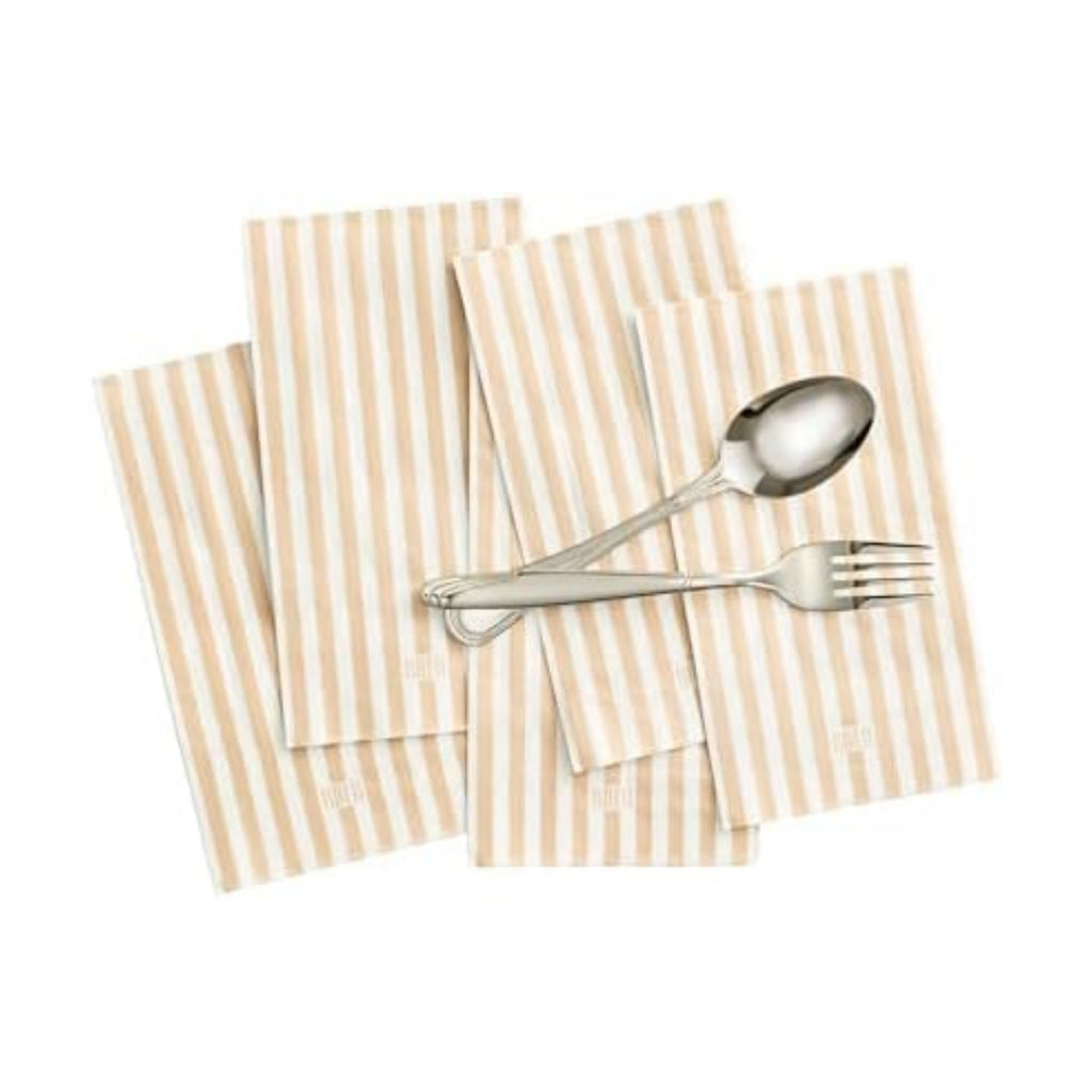 Striped Disposable Napkins & Placemats – 3-Ply Paper Tableware for Parties, BBQs, Picnics, Birthdays & Holiday Gatherings – Elegant & Absorbent Dinner Napkins with Matching Placemats - Beige Set of 50
