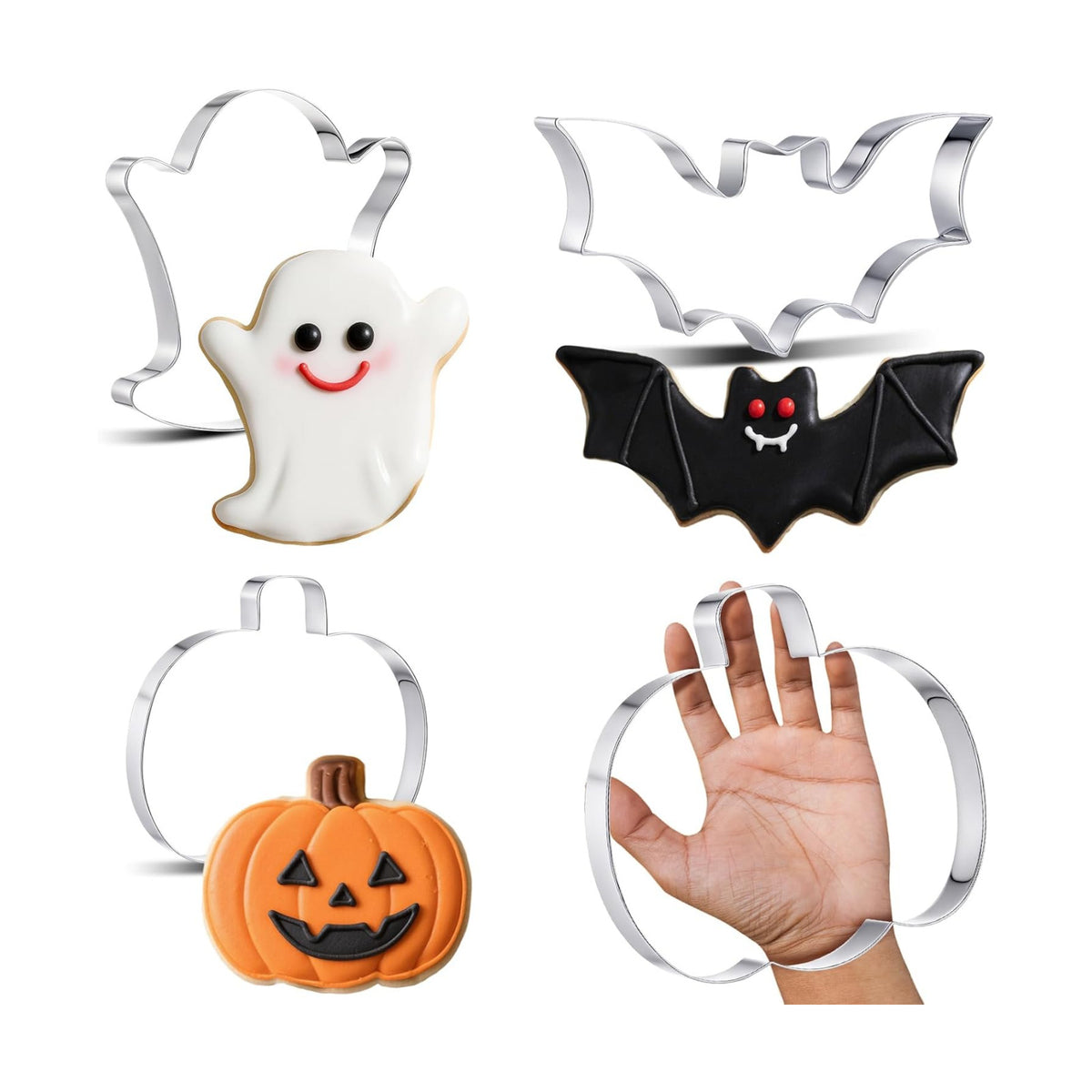 Teenyyou 3 Pcs Large Halloween Cookie Cutters Set 7.5 Inch Extra Large Pumpkin Bat Ghost Shapes Stainless Steel Metal Giant Cookie Cutters Molds for Halloween Day Baking Party Kitchen Accessories