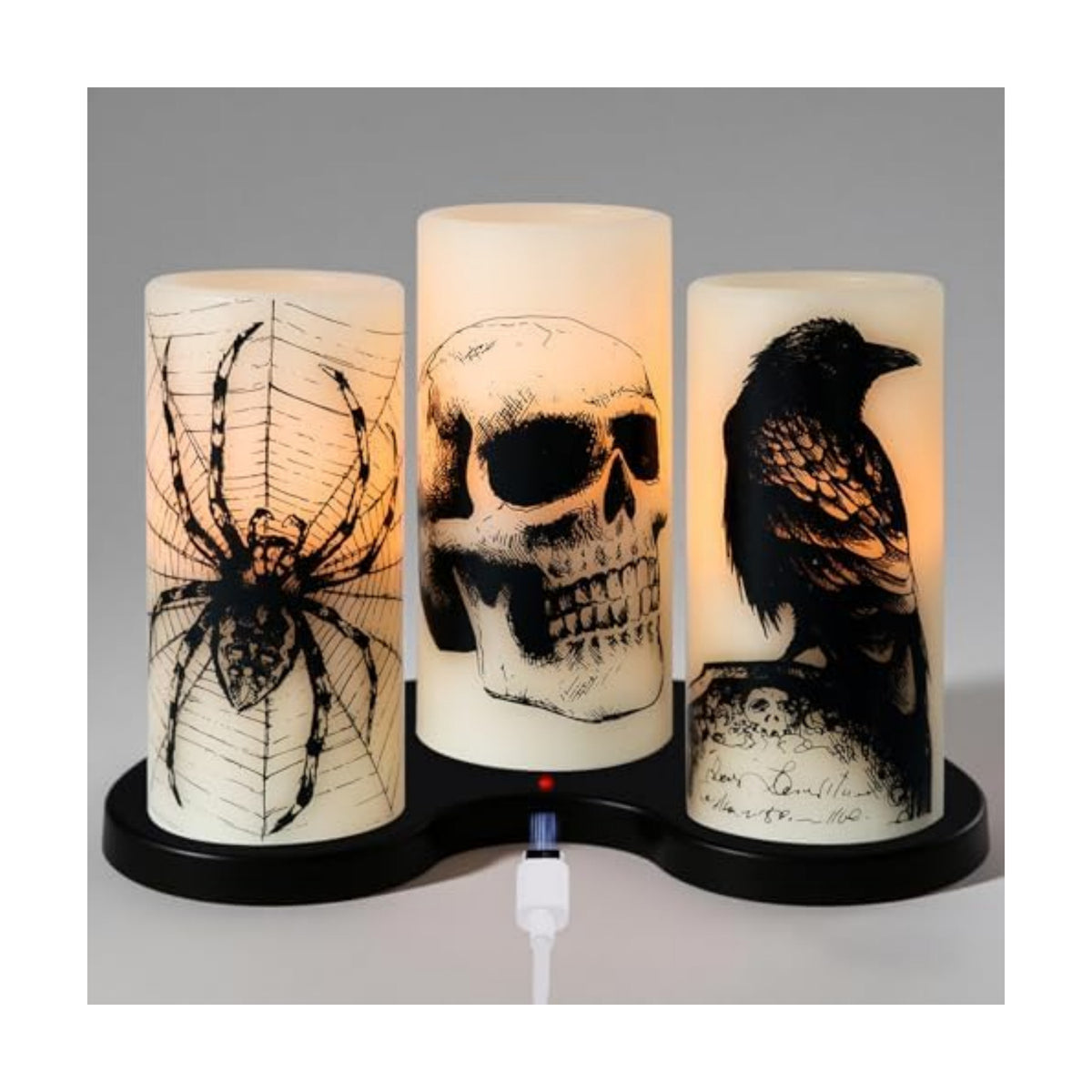 Eldnacele Rechargeable Skull Halloween Flameless Candles with Remote Timer