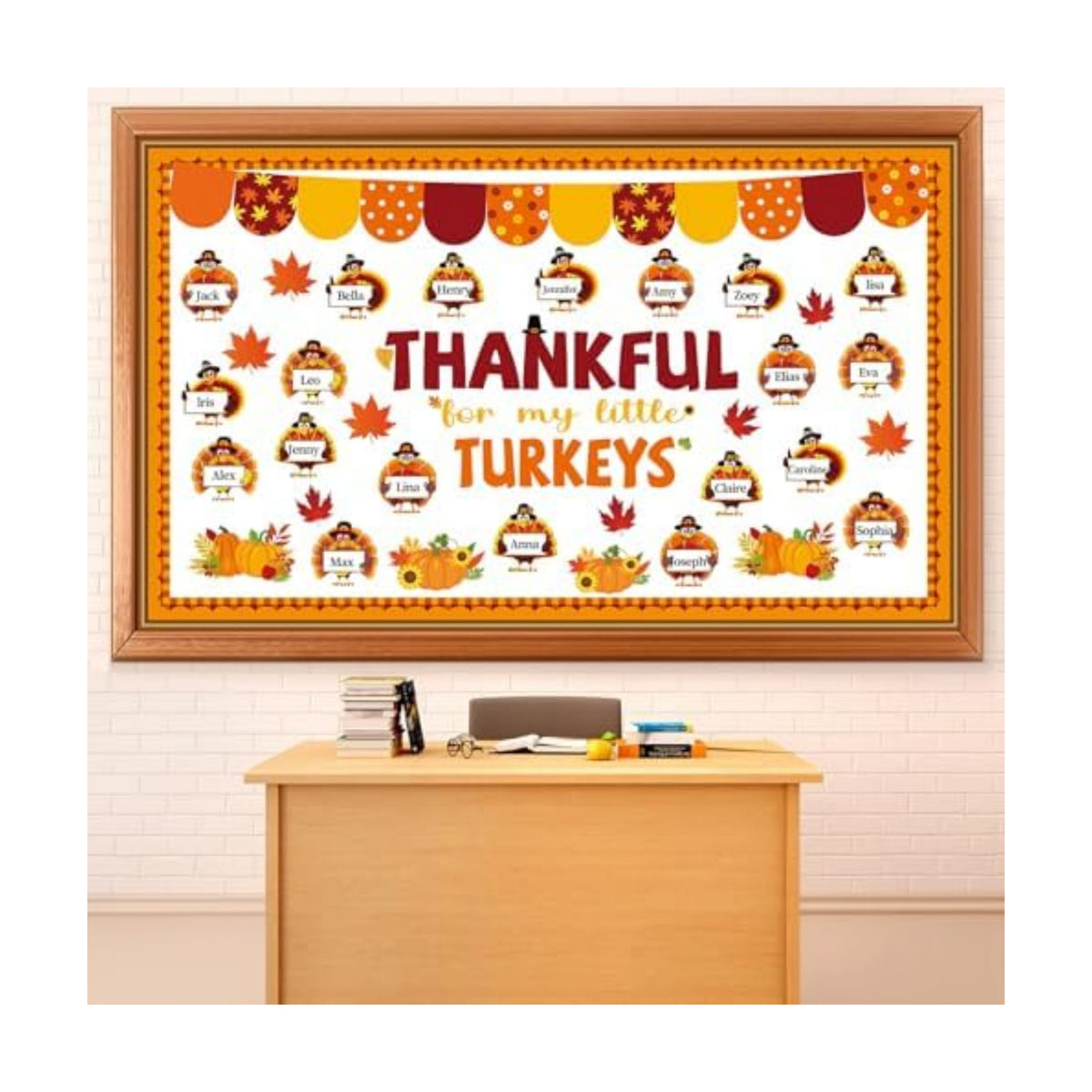 Thanksgiving Turkey Bulletin Board Set Thankful Classroom Decoration My Little Turkeys Paper Cutouts DIY Fall Crafts Bulletin Board Border for School Wall Autumn Decor Teacher Supplies