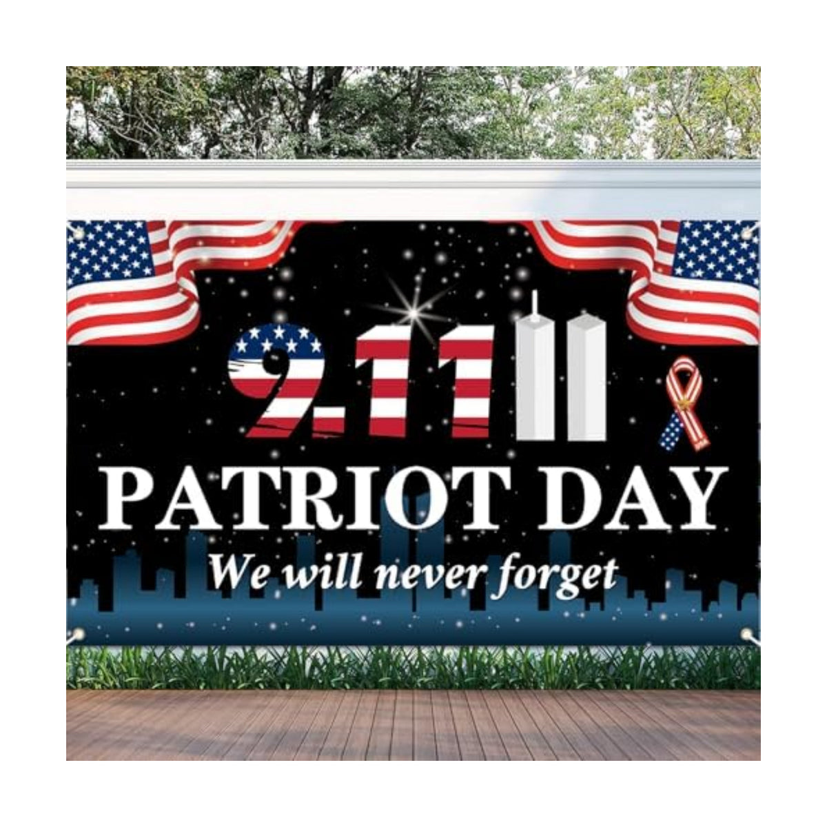 911 Never Forget Banner, Patriot Day Banner, 911 Patriot Day Flag, 911 Patriot Day Decorations, 911 Patriot Day We Will Never Forget Flag Wall Hanging Backdrop.