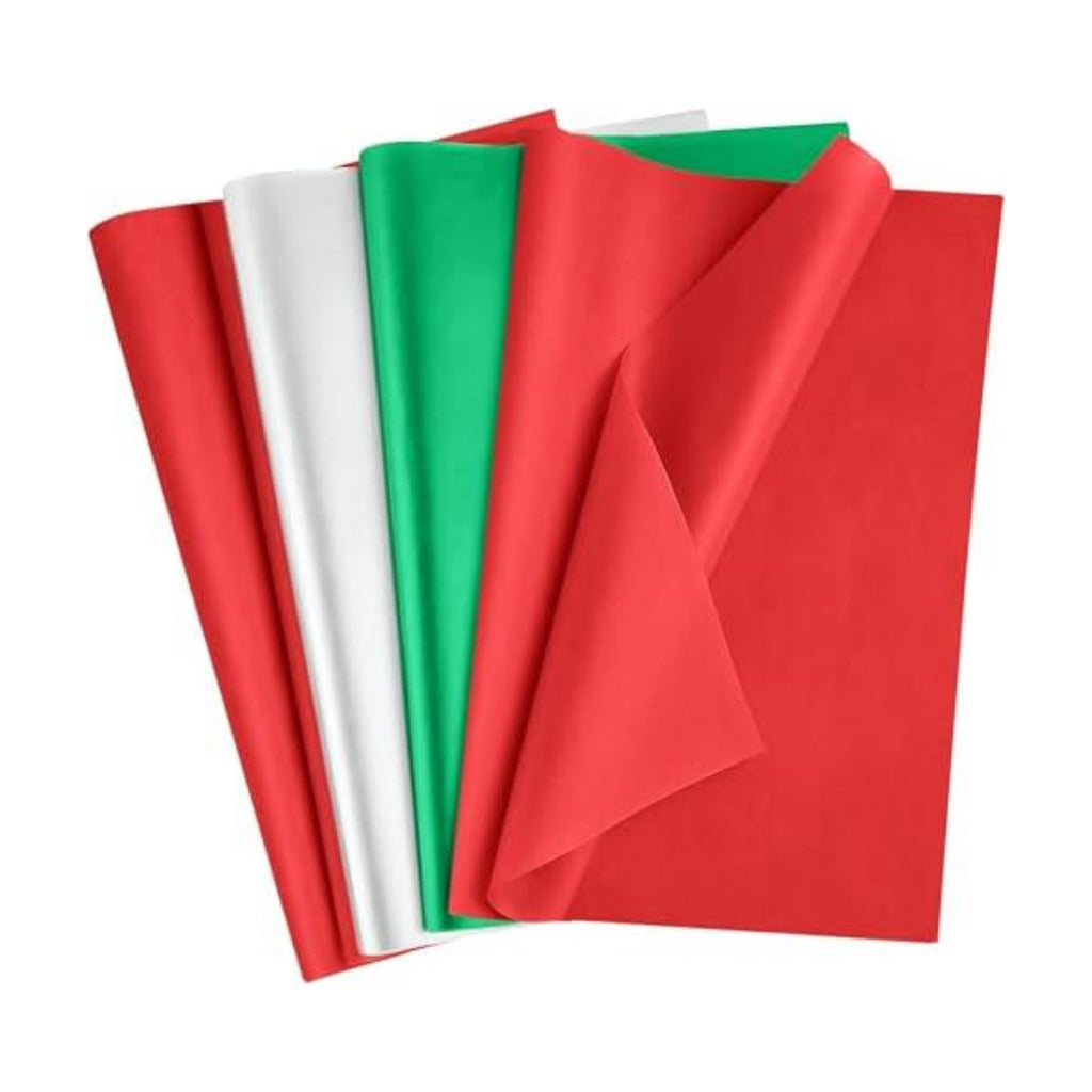 OHOME Christmas Tissue Paper - 100 Sheets 20"x14" Red Green White Wrapping Paper | Christmas Decorations Decor for Gift Bags Boxes - Xmas Navidad Holiday Party Favors Supplies