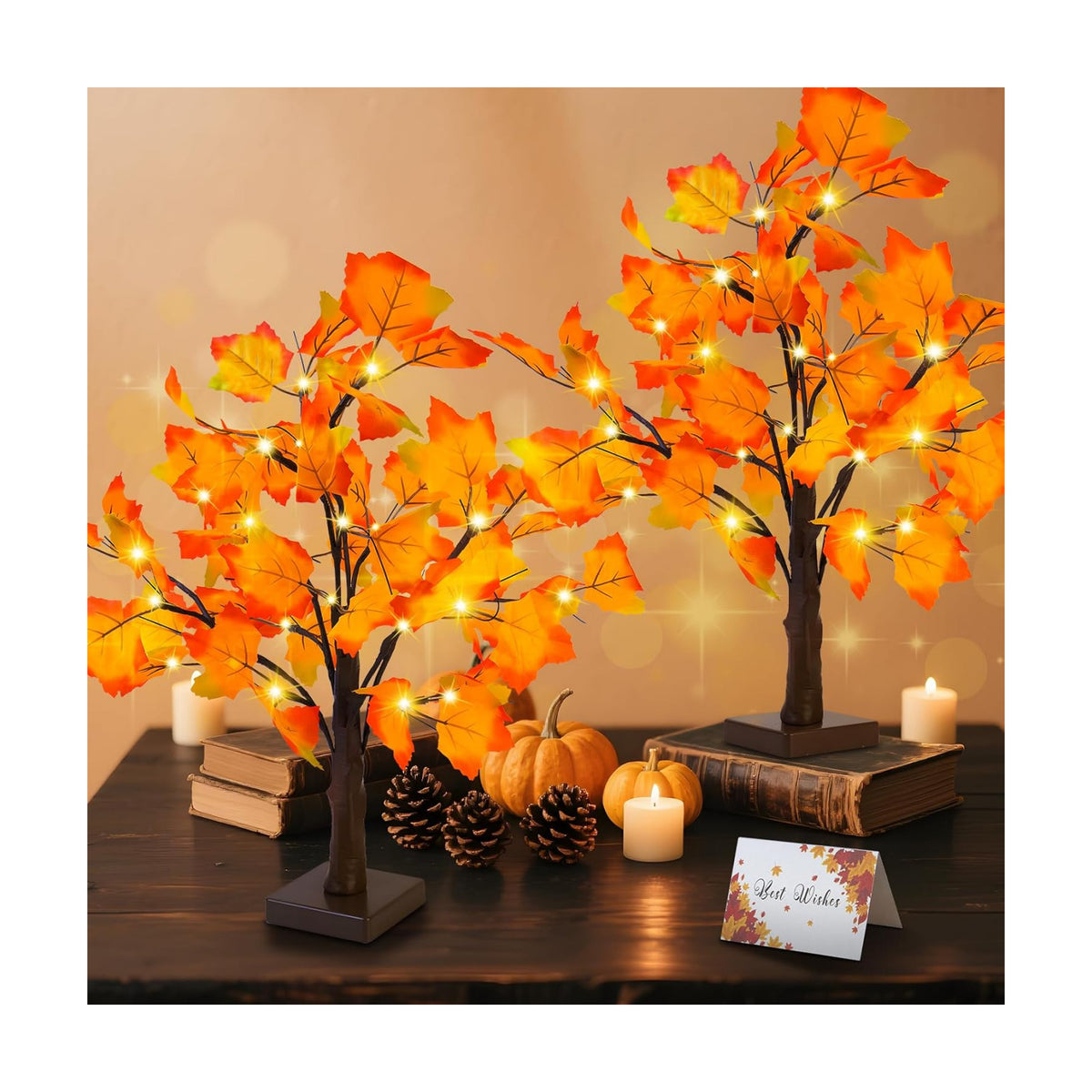 Fall Decor 2 Pack Fall Trees Artificial Lighted Maple Tree Thanksgiving Decor 48 LED Table Fall Lights Up Tree Battery Operated for Wedding Party Gifts Indoor Outdoor Autumn Harvest Home Decorations