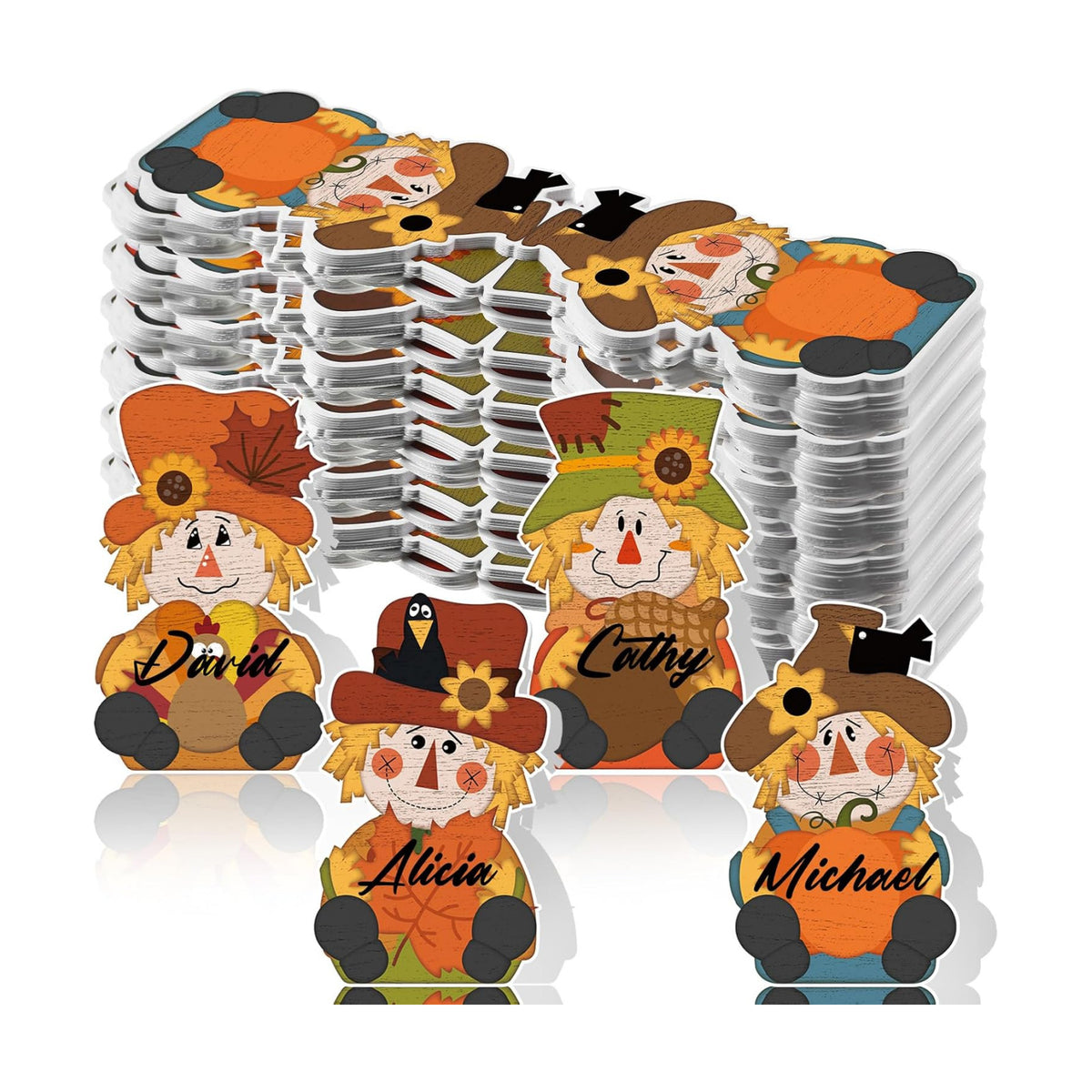 Yalikop 48 Pcs Thanksgiving Scarecrow Place Card Thanksgiving Name Cards for Table Pumpkin Turkey Maple Fall Guest Folded Seat Card for Autumn Dining Table Party Favors Supplies