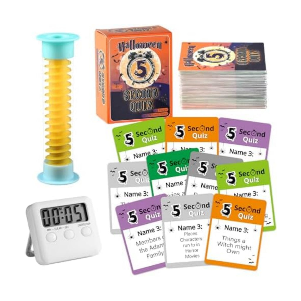 Halloween 5 Second Game 108 Boo Simple Question Cards Digital Timer and 5 Second Hourglass Halloween Question Card Games for Adults Family Party Fun Travel Game Night Think Fast and Shout Out Answers
