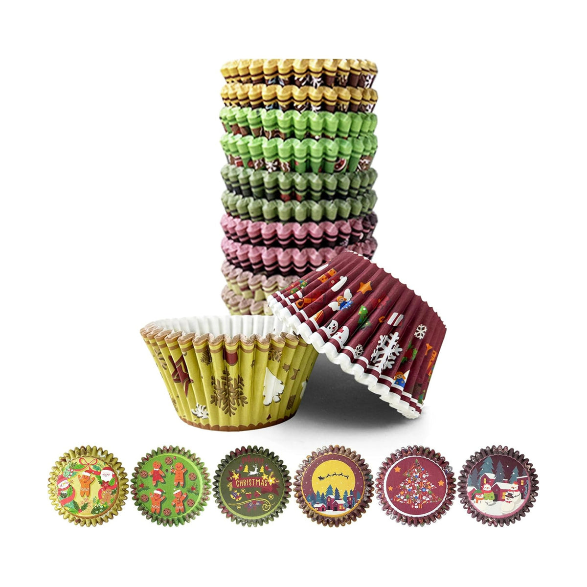 qiqee Christmas Cupcake Liners Muffin Liners for Graduation 300-Count 6 Original Design Christmas Gingerbread Man No Smell, Food Grade Baking Cups Paper(Small Size)