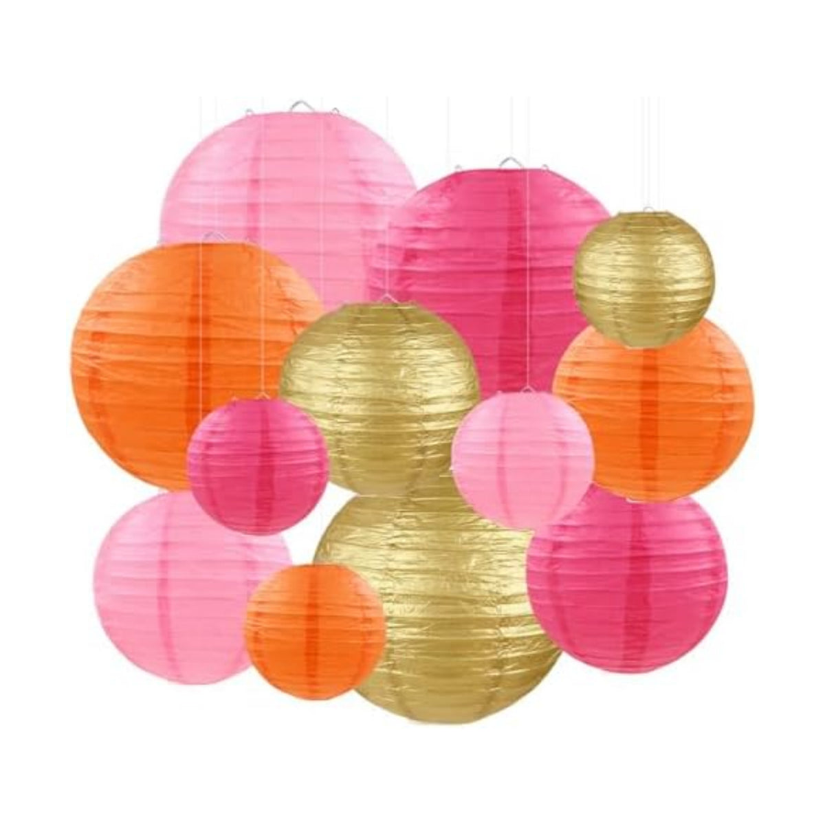 Pink Orange Gold Paper Lanterns Party Decorations, Round Hanging Paper Lanterns for Wedding Birthday Home Classroom Party Supplies (12 PCS)