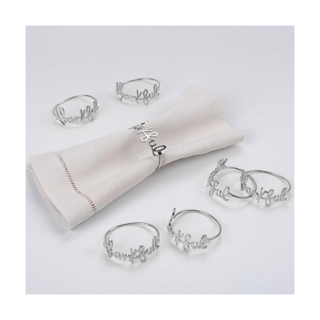 Thanksgiving Napkin Rings Set of 12, Thankful Napkin Holder for Autumn Harvest Festival Banquet Fall Serviette Buckles for Table Setting (Thankful Silver)