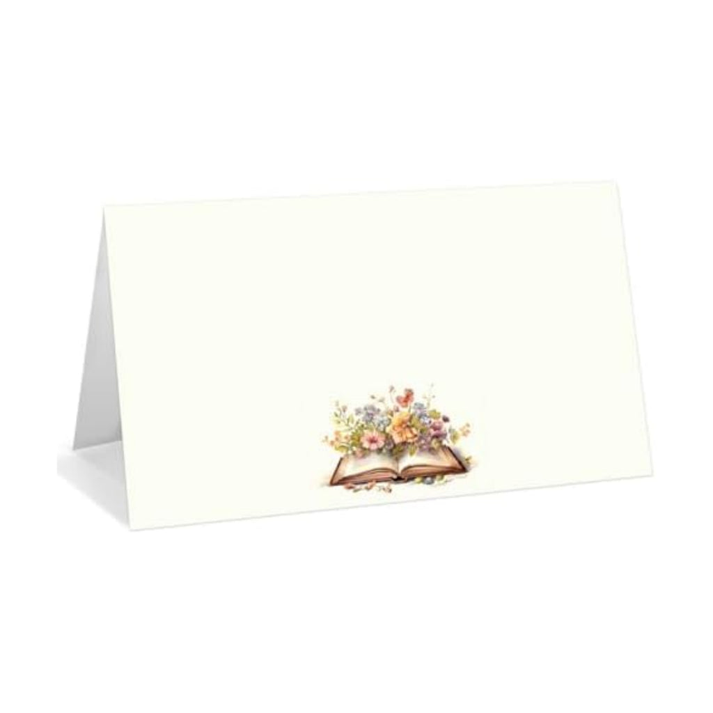 25 Pack Floral Book Theme Place Cards, Editable Name Cards for Table Setting, Tent Cards Food Label for Dinner Party, Bridal Shower, Wedding, Baby Shower and Events -T04