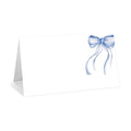 25 Pack Blue Bow Place Cards, Editable Name Cards for Table Setting, Watercolor Tent Cards Food Label for Dinner Party, Bridal Shower, Wedding, Baby Shower and Events -T32