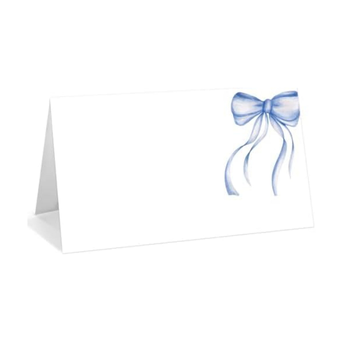 25 Pack Blue Bow Place Cards, Editable Name Cards for Table Setting, Watercolor Tent Cards Food Label for Dinner Party, Bridal Shower, Wedding, Baby Shower and Events -T32