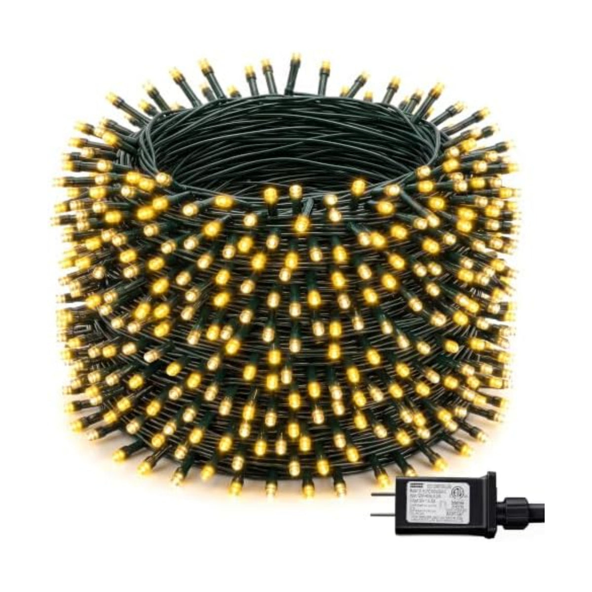 Dazzle Bright Christmas String Lights, 600 LED 196 FT Waterproof Green Wire String Lights with 8 Lighting Modes Timer, Christmas Decorations Outdoor for Party Yard Garden Xmas Tree Decor, Warm White