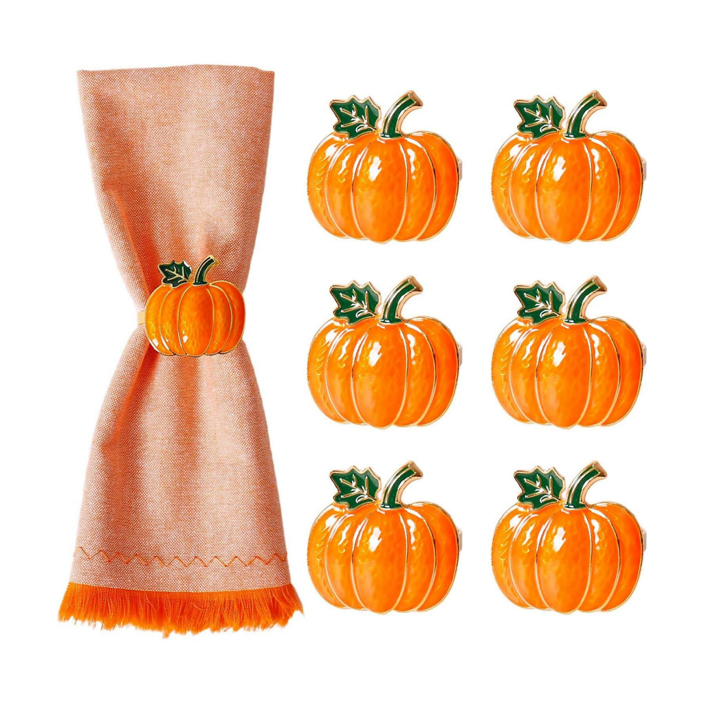 wonlex Pumpkin Napkin Rings Set of 6, Fall Napkin Rings Holder, Metal Napkin Serviette for Thanksgiving Day, Dinner Banquet Family Gathering Table Decor(Orange Pumpkin)