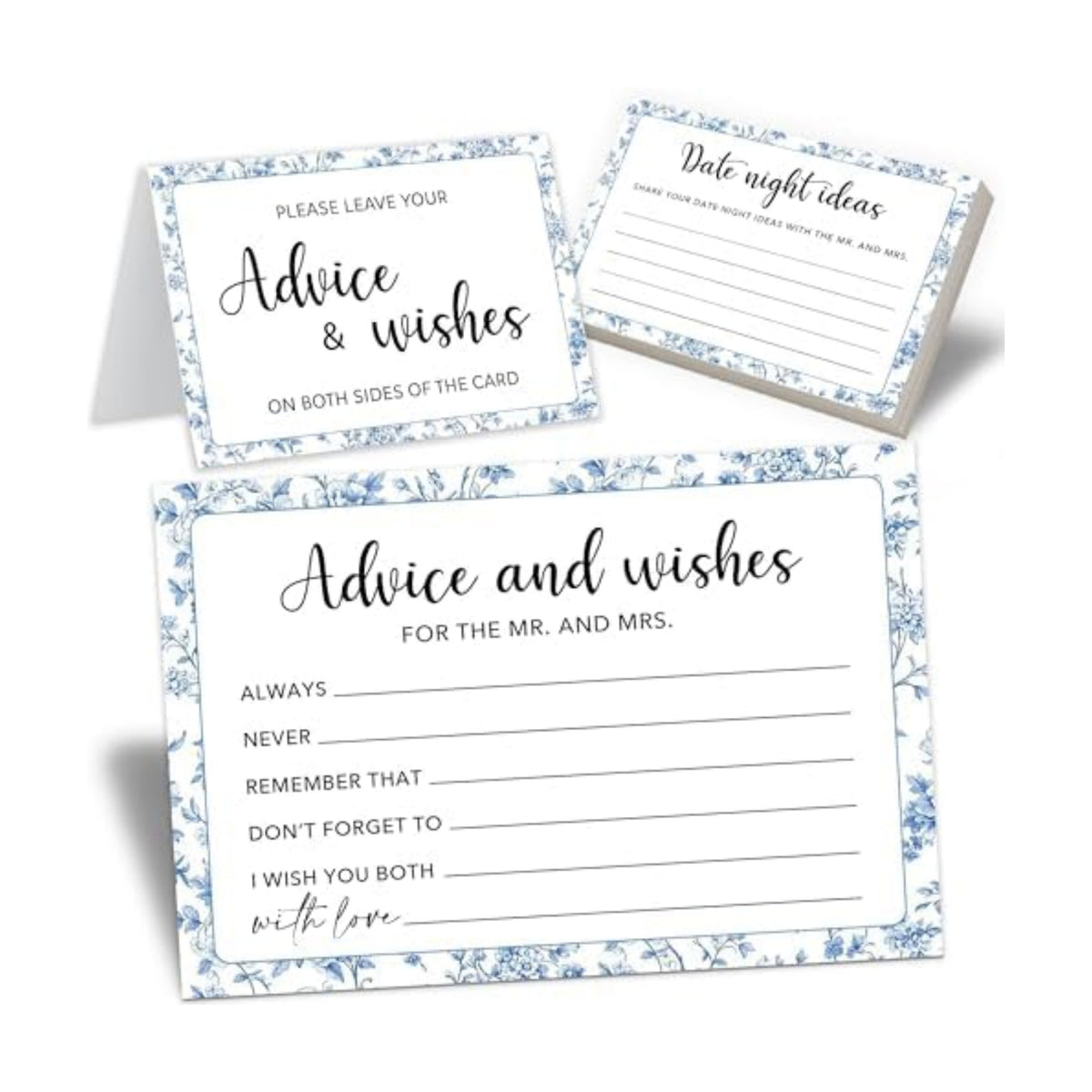 50 Pcs Advice and Wishes for the Mr and Mrs Cards - Bridal Shower Guest Book, Wedding Reception Decor, Newlywed Games, Engagement Party & Anniversary Keepsake -B08