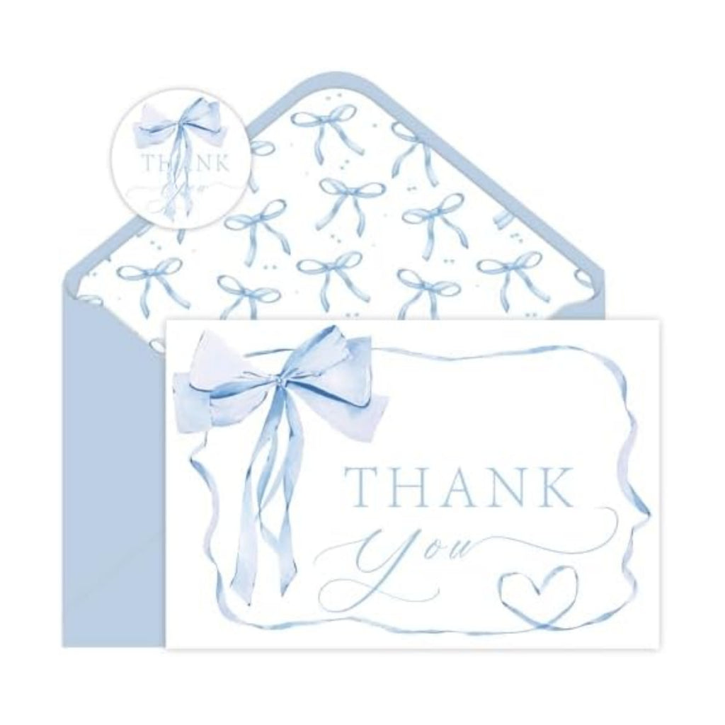 48 Pack Blue Bow Thank You Cards, Bowknot Bridal Shower Greeting Card with Envelopes and Stickers for Birthday Summer Wedding Baby Shower Party Supplies