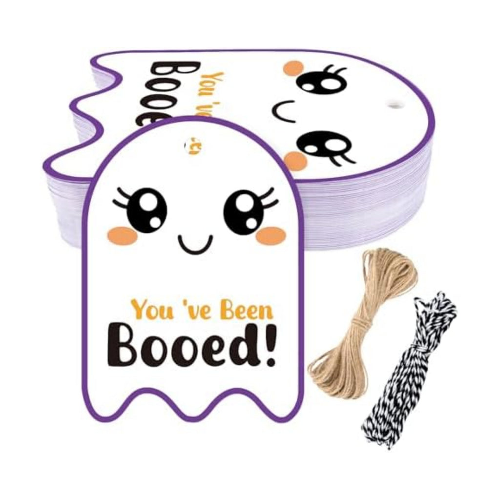G2PLUS You've Been Booed Tags, 50 Pack Ghost Halloween Tags with String