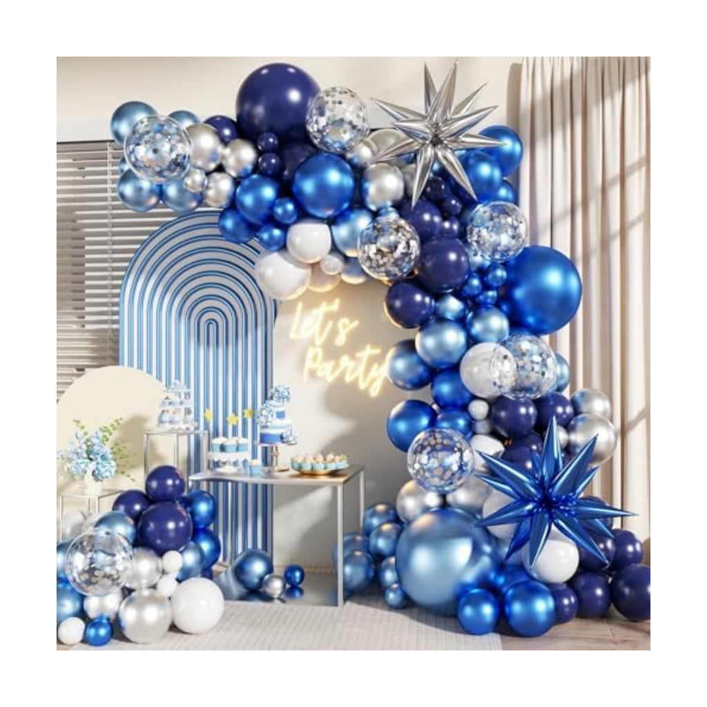 Blue Silver Balloon Garland Arch Kit for Birthday Decorations