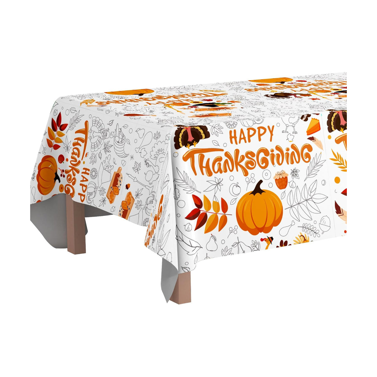108 x 54 Inch Thanksgiving Day Coloring Tablecloth, Leaves Giant Drawing Tablecloth Fall Festival Coloring Paper Table Cloth for Thanksgiving Fall Festival Party Crafts Game