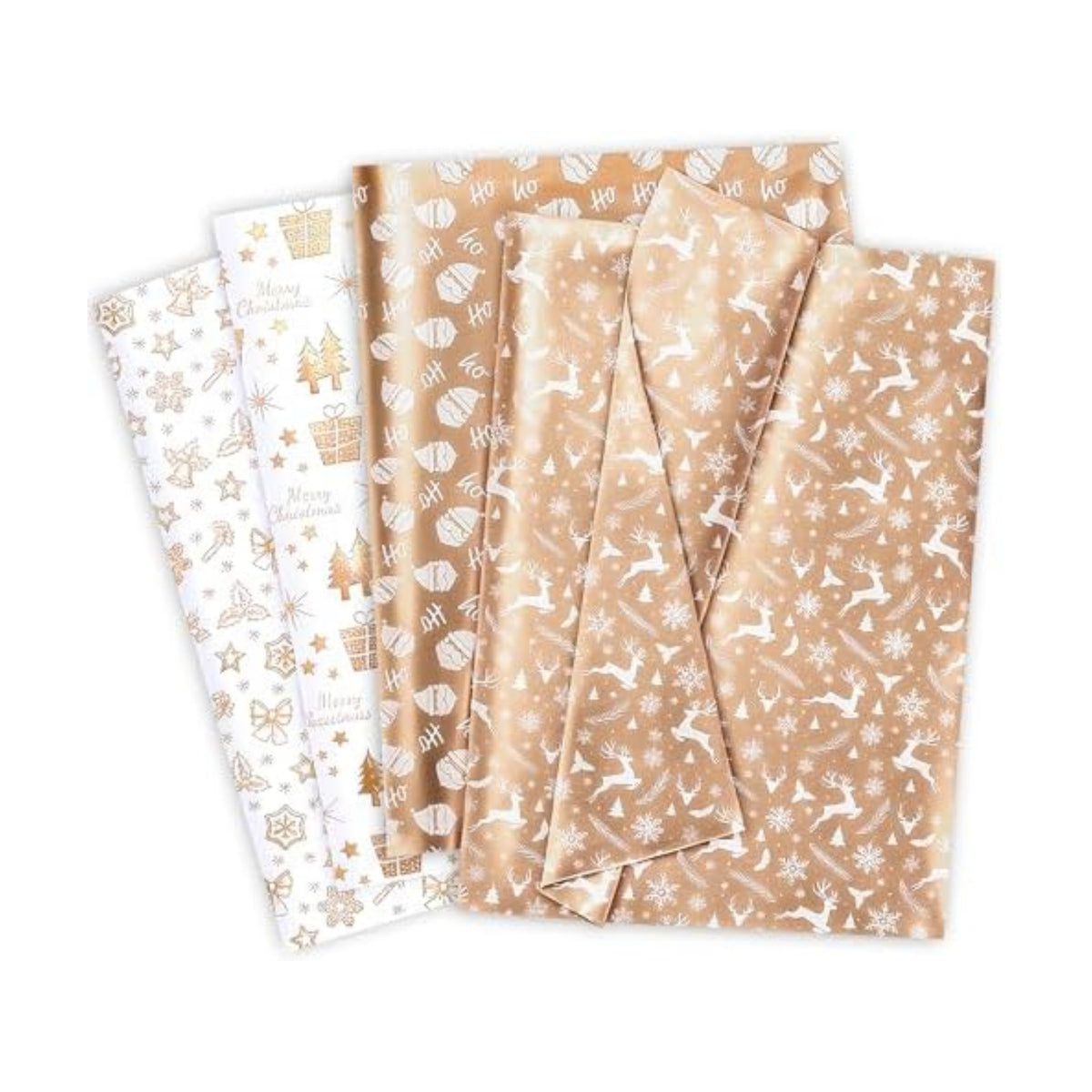 Larcenciel Christmas Tissue Paper for Gift Bags, Rose Gold Holiday Gift Wrapping Tissue, Metallic Snowflake Deer Santa Tree Design Perfect for Xmas Packaging Supplies Stuffing Craft. 60 Sheets 20x14in
