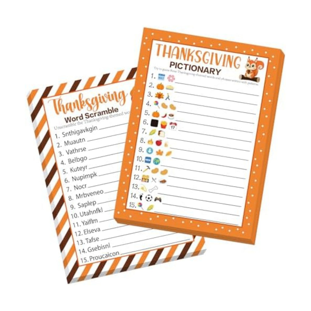 COCHIE 30 Players Thanksgiving Games for Family Party Adults Office Large Groups, Words Pictionary Game, Riddle Games, Word Scramble Game Fall Classroom Activities with Answer Key (Thanksgiving A)