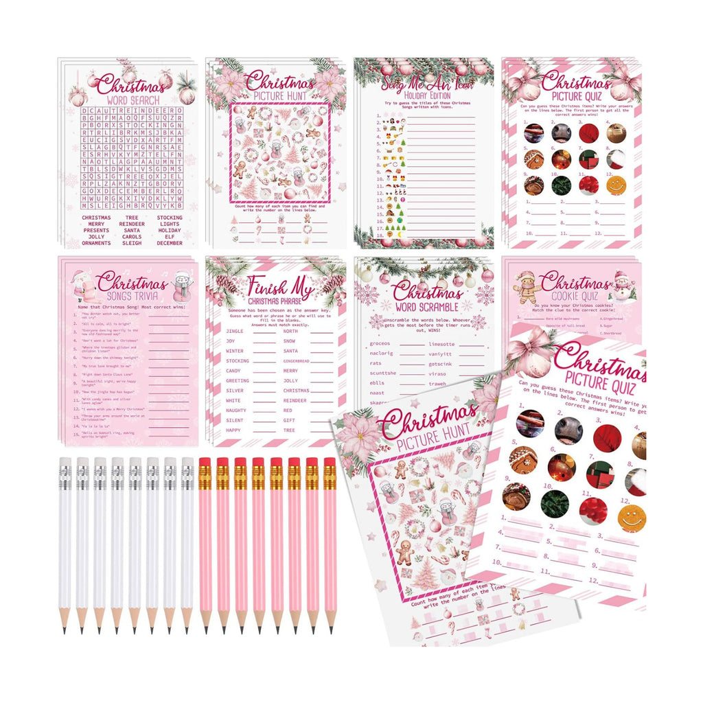 232 Pcs Christmas Trivia Party Games Set Include 207 Xmas Games Question Answer Paper Cards 25 Pencils for Festival Guessing Activity Party Supplies, 25 Players