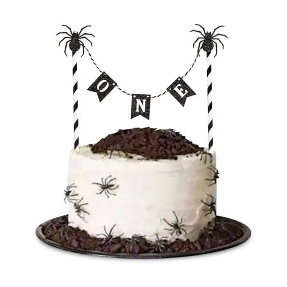 Ercadio 5Pcs Halloween Spider One Banner Cake Topper Terror Spider One Cake Picks for Baby Shower Boys Girls Halloween Birthday Party Cake Decoration Supplies