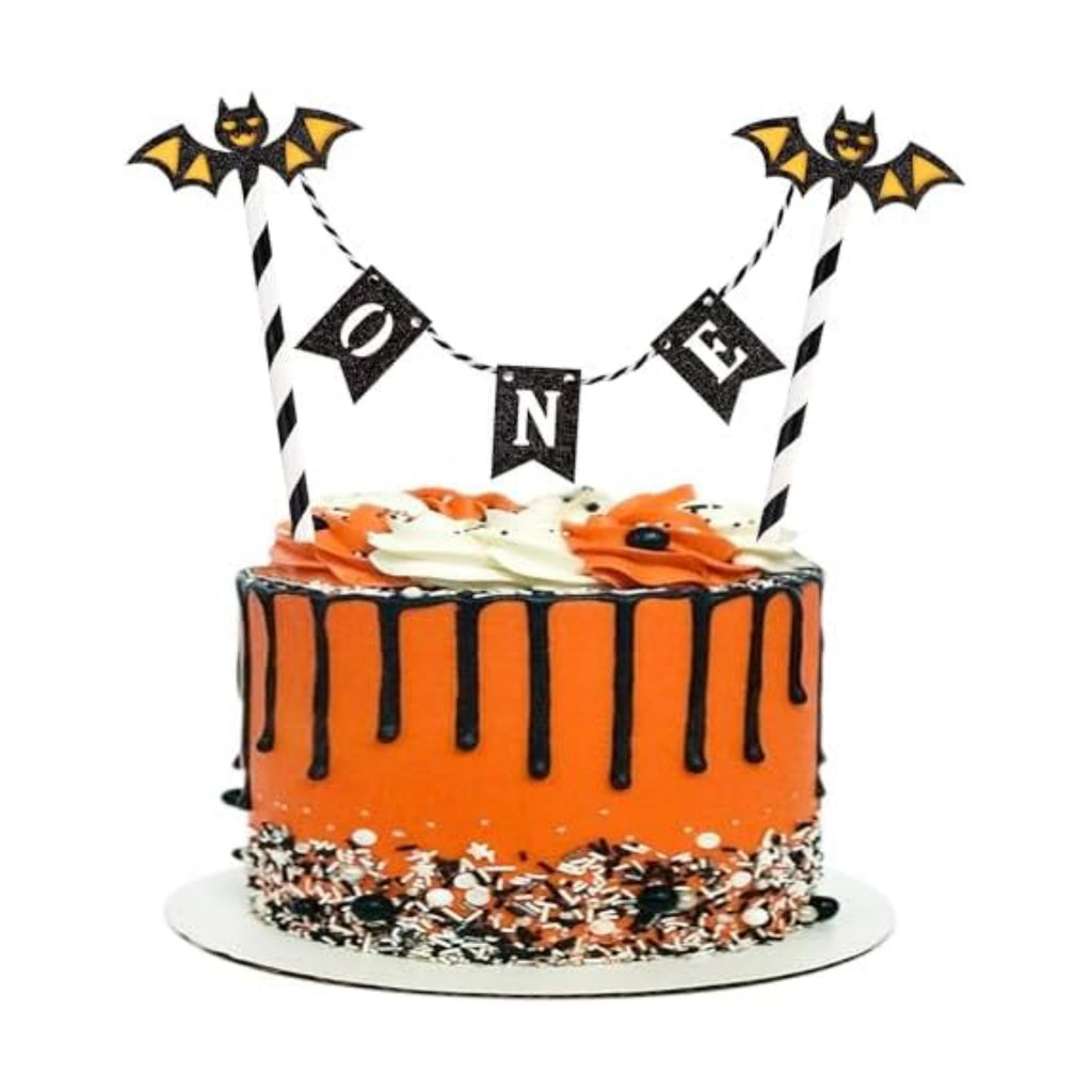 Ercadio 5Pcs Halloween Bat One Banner Cake Toppers Bats One Cake Picks for Baby Shower Happy Halloween Day Theme Birthday Party Cake Decoration Supplies