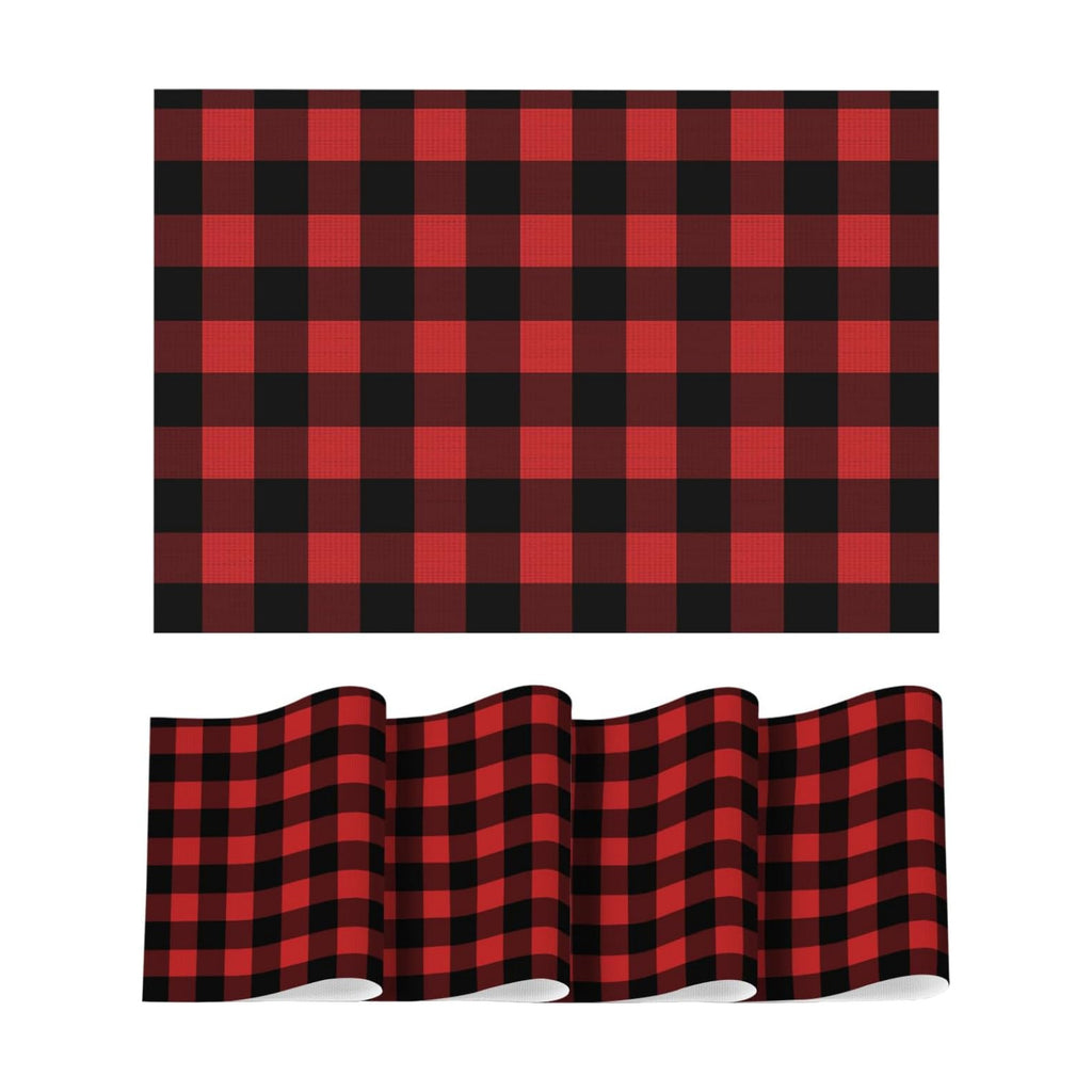 Artoid Mode Buffalo Plaid Vinyl Placemats Set of 4, 12x18 Inch Washable Non-Slip Heat Resistant Plastic Place Mats for Party Dining Table, Black/Red