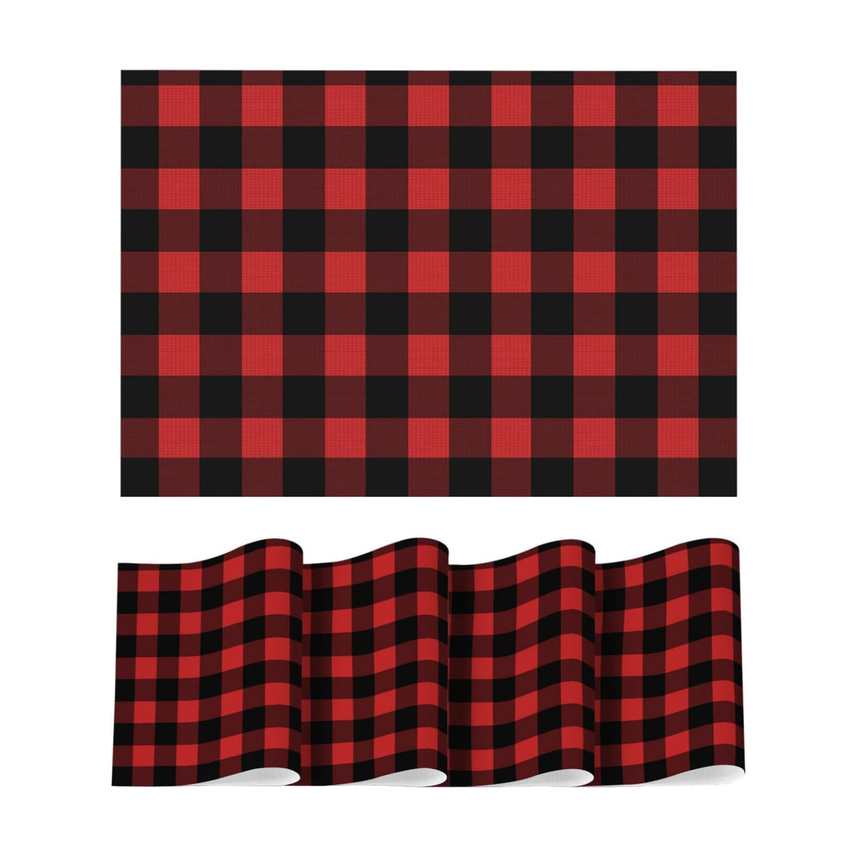 Artoid Mode Buffalo Plaid Vinyl Placemats Set of 4, 12x18 Inch Washable Non-Slip Heat Resistant Plastic Place Mats for Party Dining Table, Black/Red